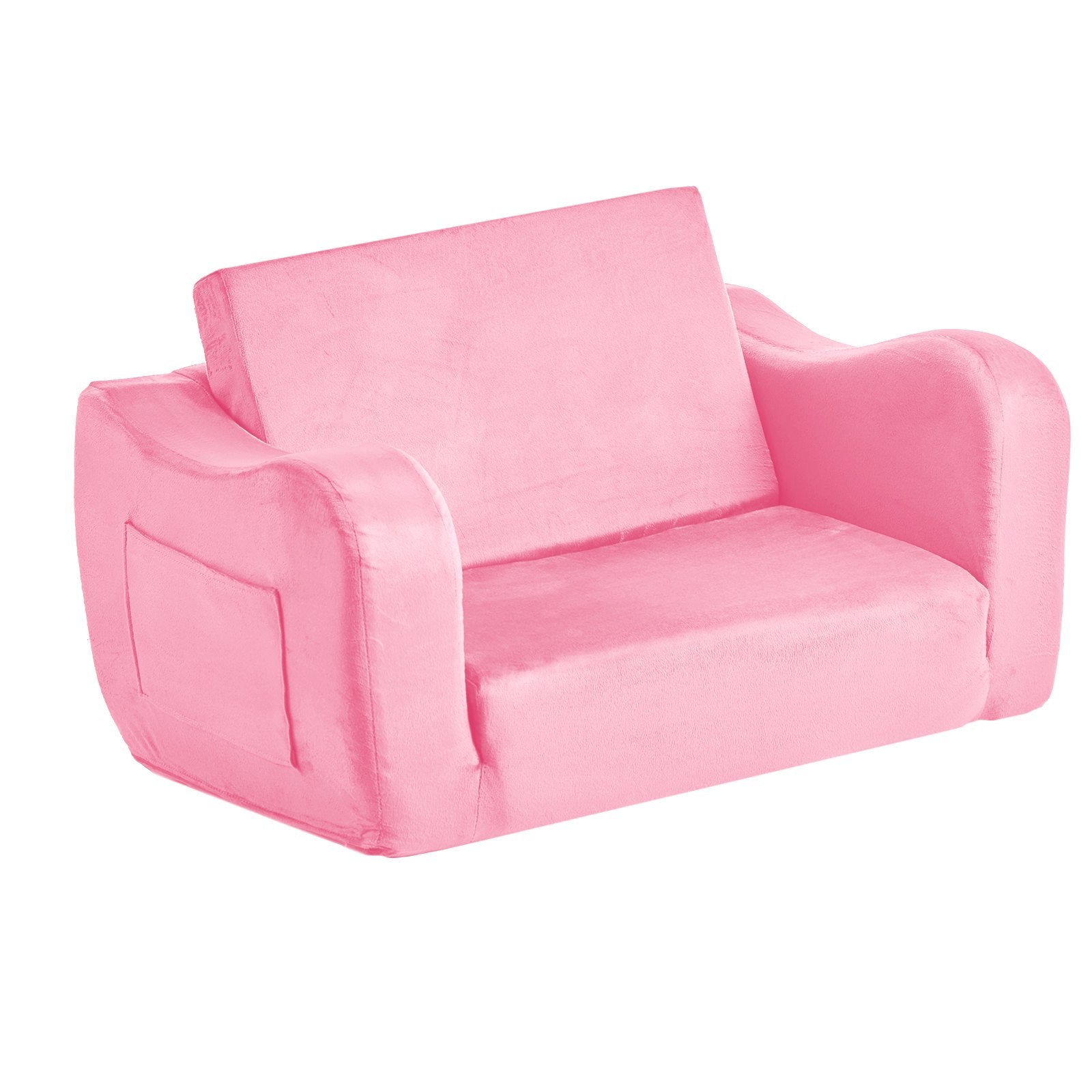 2-in-1 Kids Sofa Foldable Toddler Couch, Convertible Chair to Lounger Pink M