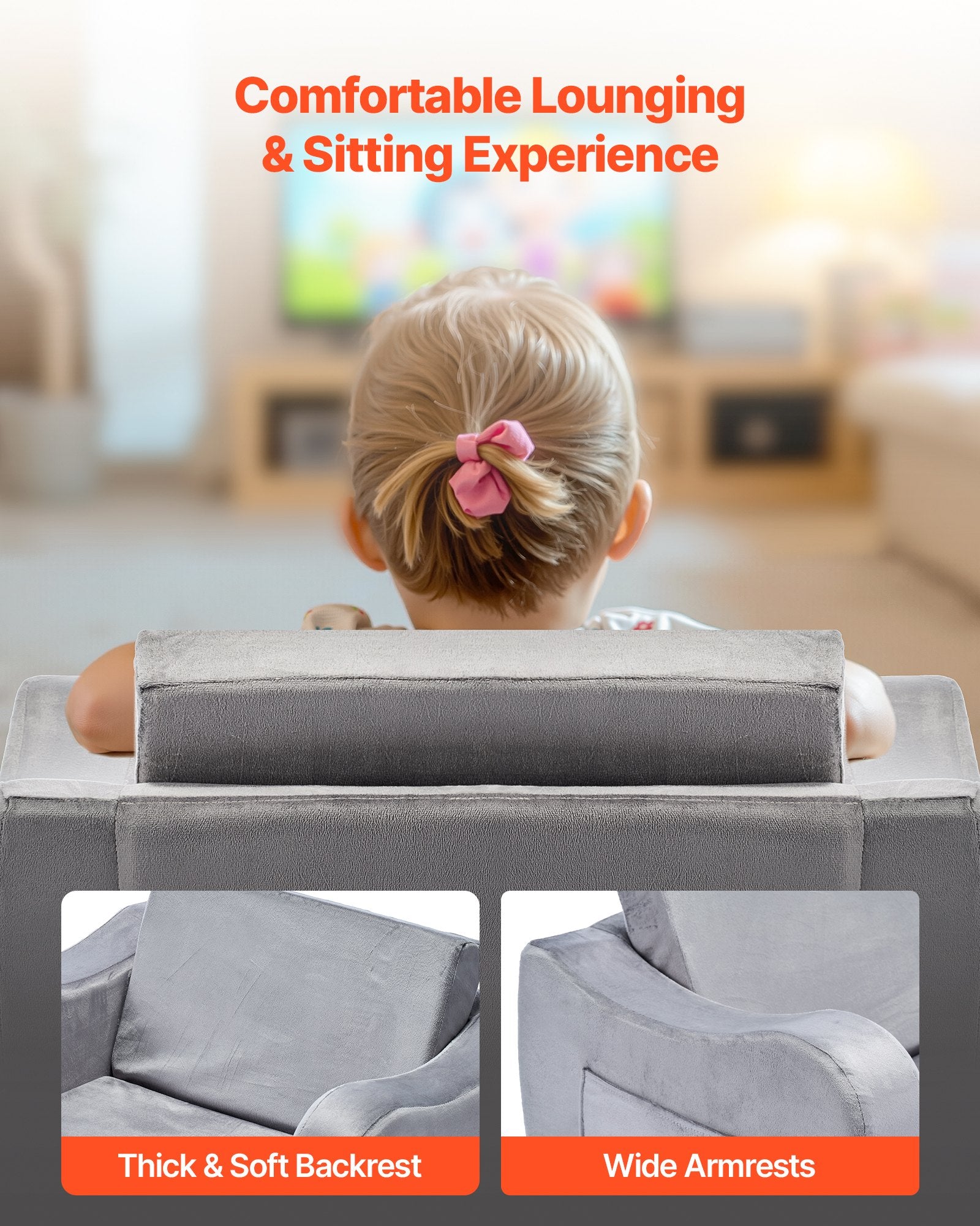 2-in-1 Kids Sofa Foldable Toddler Couch, Convertible Chair to Lounger Gray M