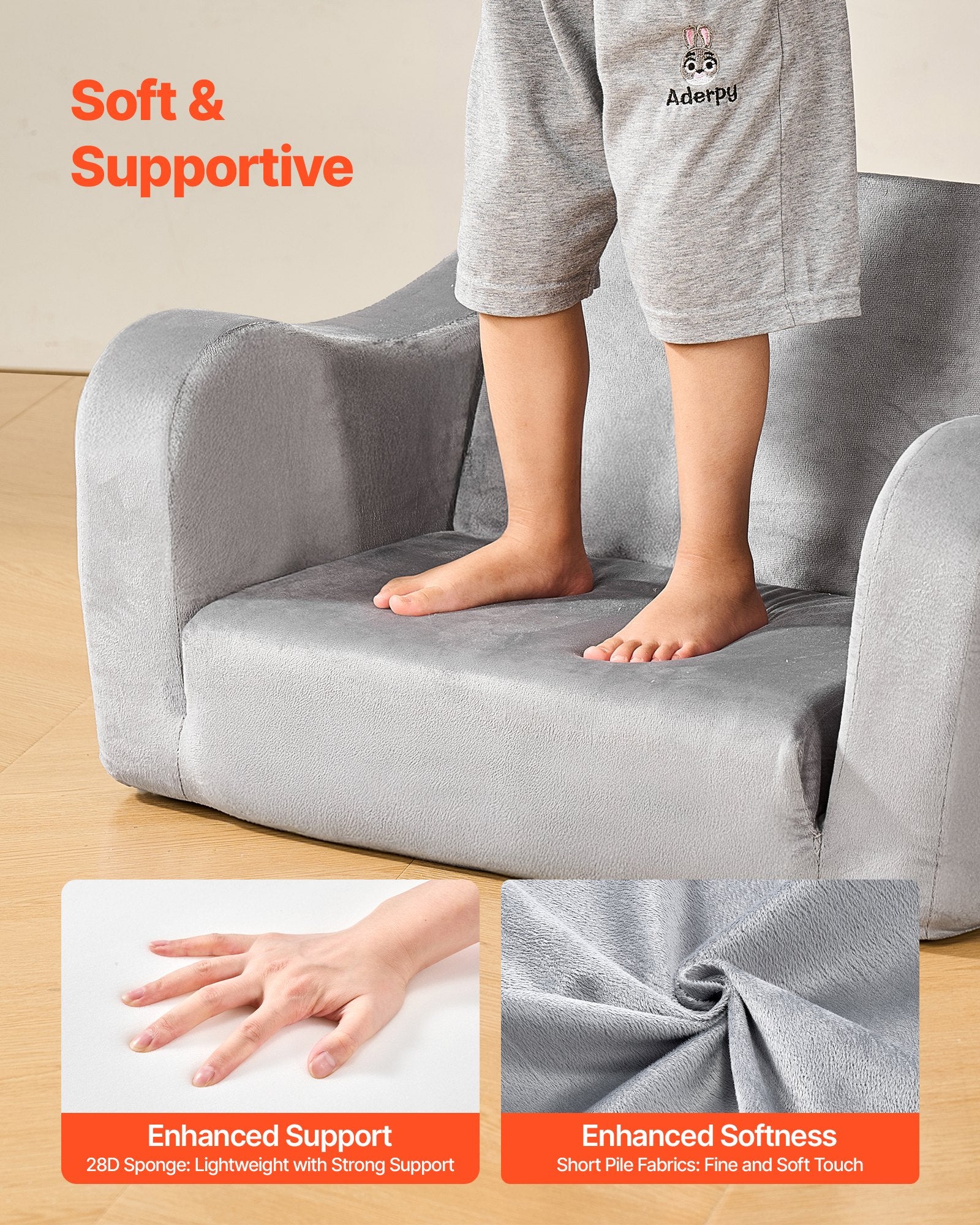 2-in-1 Kids Sofa Foldable Toddler Couch, Convertible Chair to Lounger Gray M