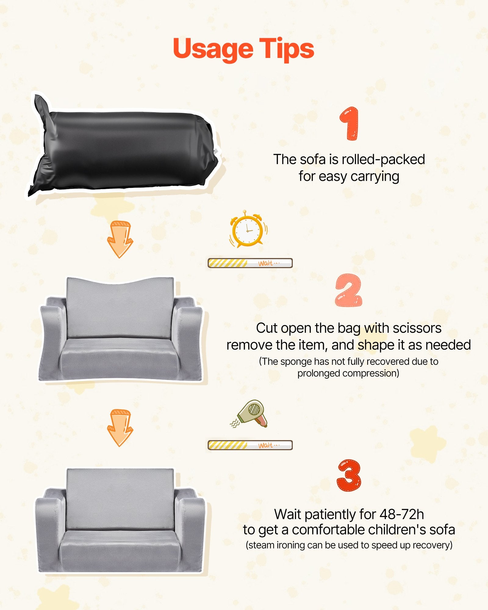 2-in-1 Kids Sofa Foldable Toddler Couch, Convertible Chair to Lounger Gray M