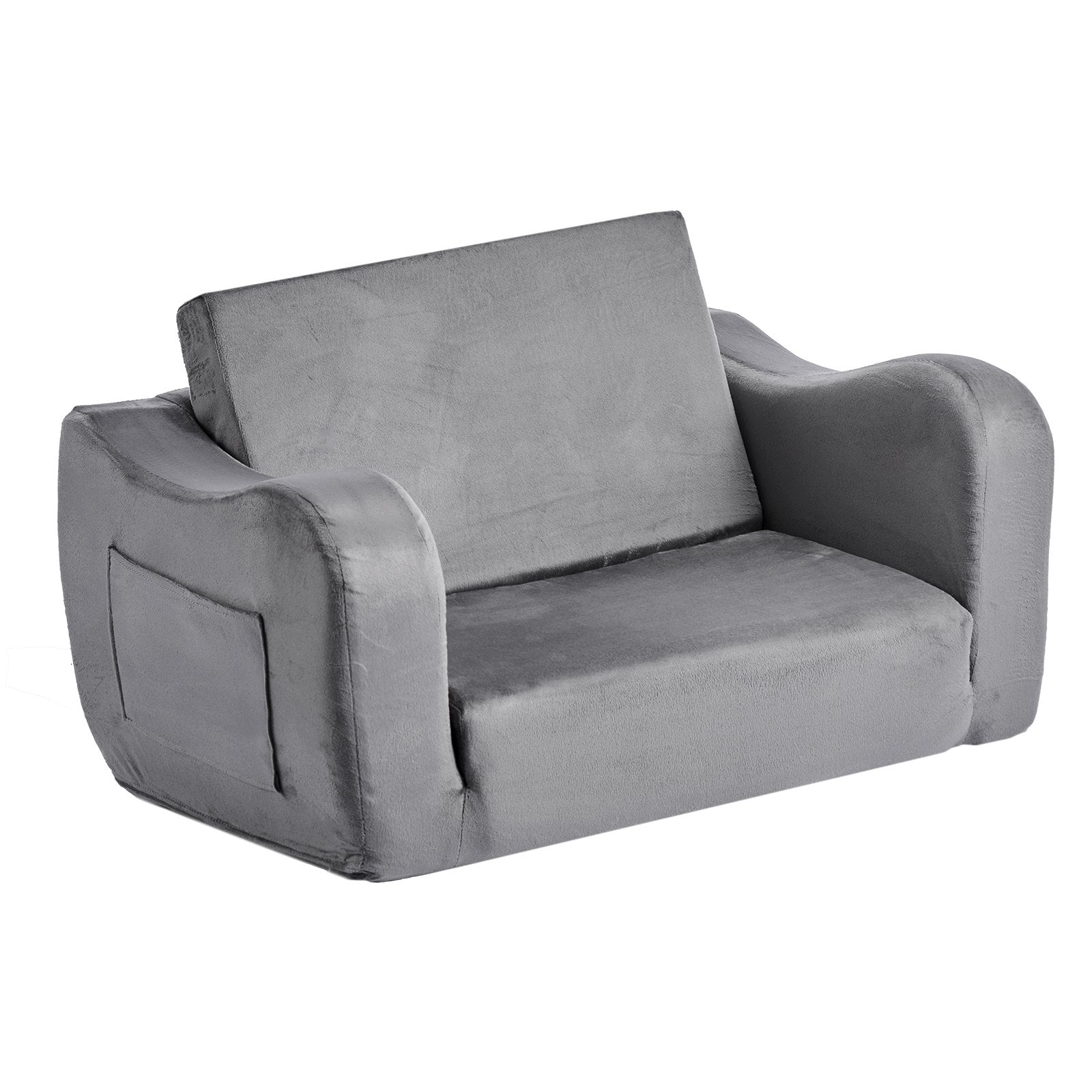 2-in-1 Kids Sofa Foldable Toddler Couch, Convertible Chair to Lounger Gray M
