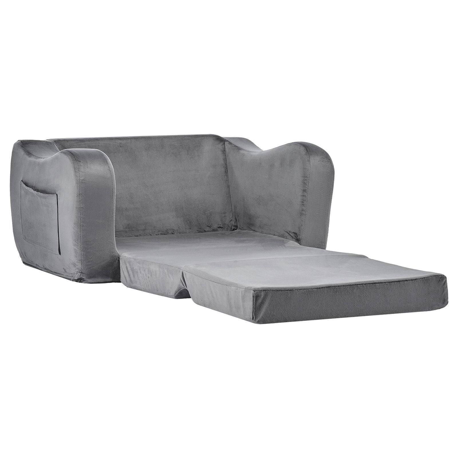 2-in-1 Kids Sofa Foldable Toddler Couch, Convertible Chair to Lounger Gray M