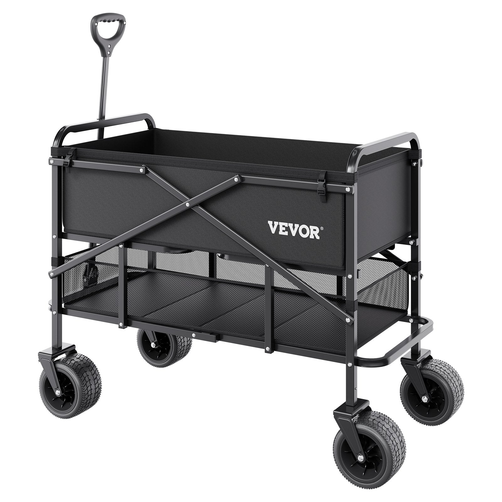 Double Decker Collapsible Wagon 400L HD Folding Cart 450lbs All-Terrain Outdoor