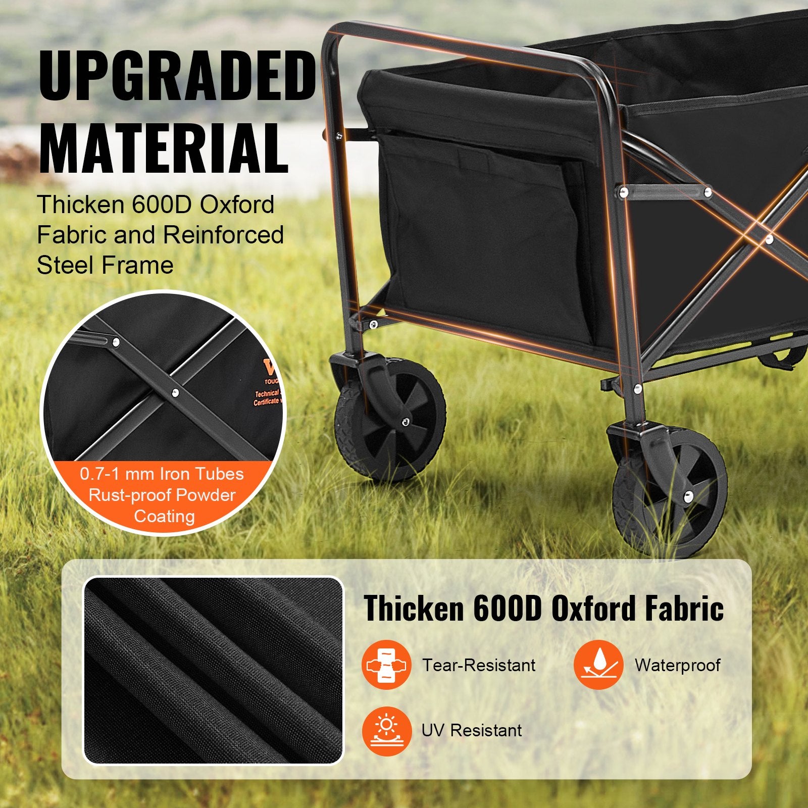 Folding Wagon Collapsible All-Terrain Grass Cart Drink Holders 220lbs