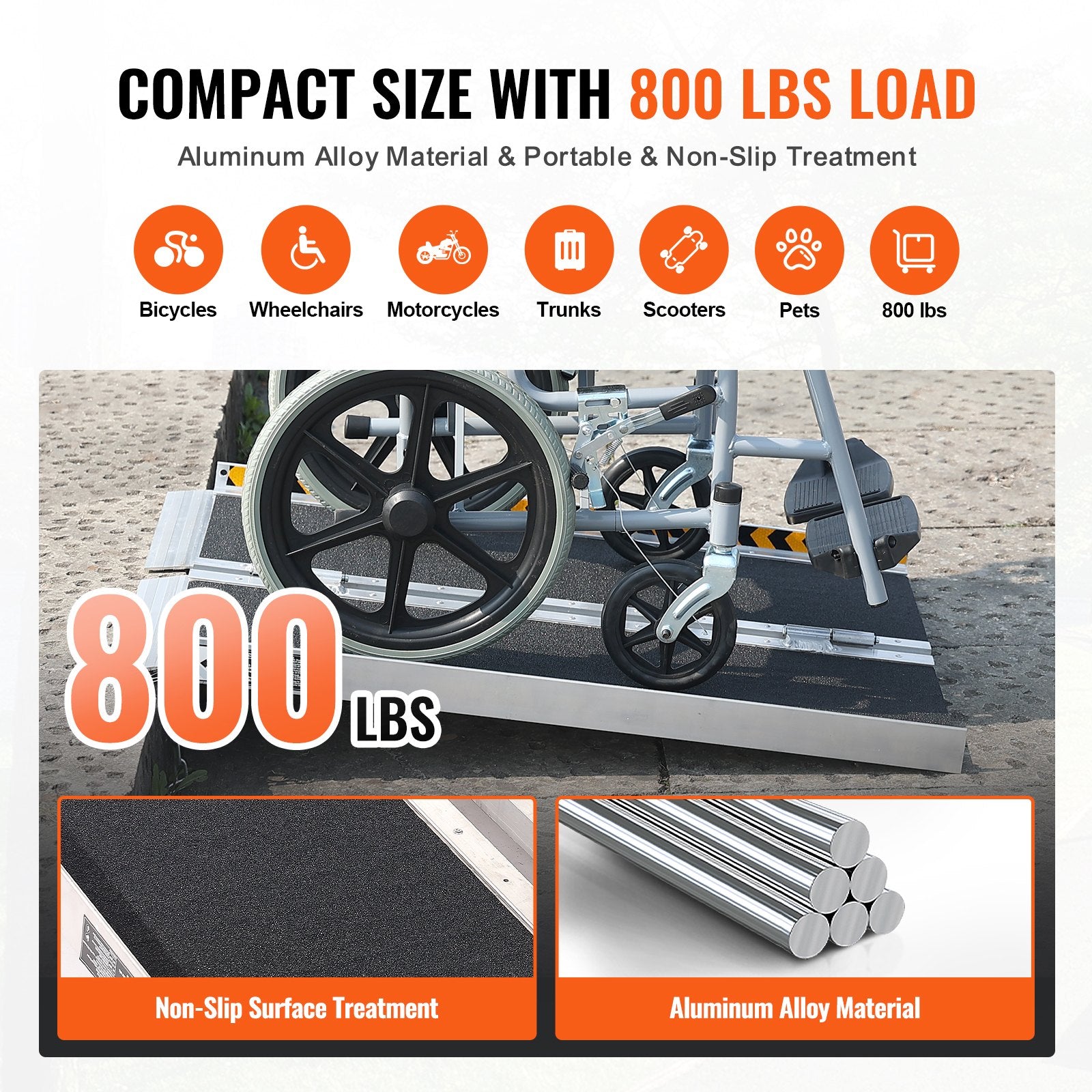 Portable Wheelchair Ramp 91cm Aluminum Folding Non-Slip 363kg Capacity