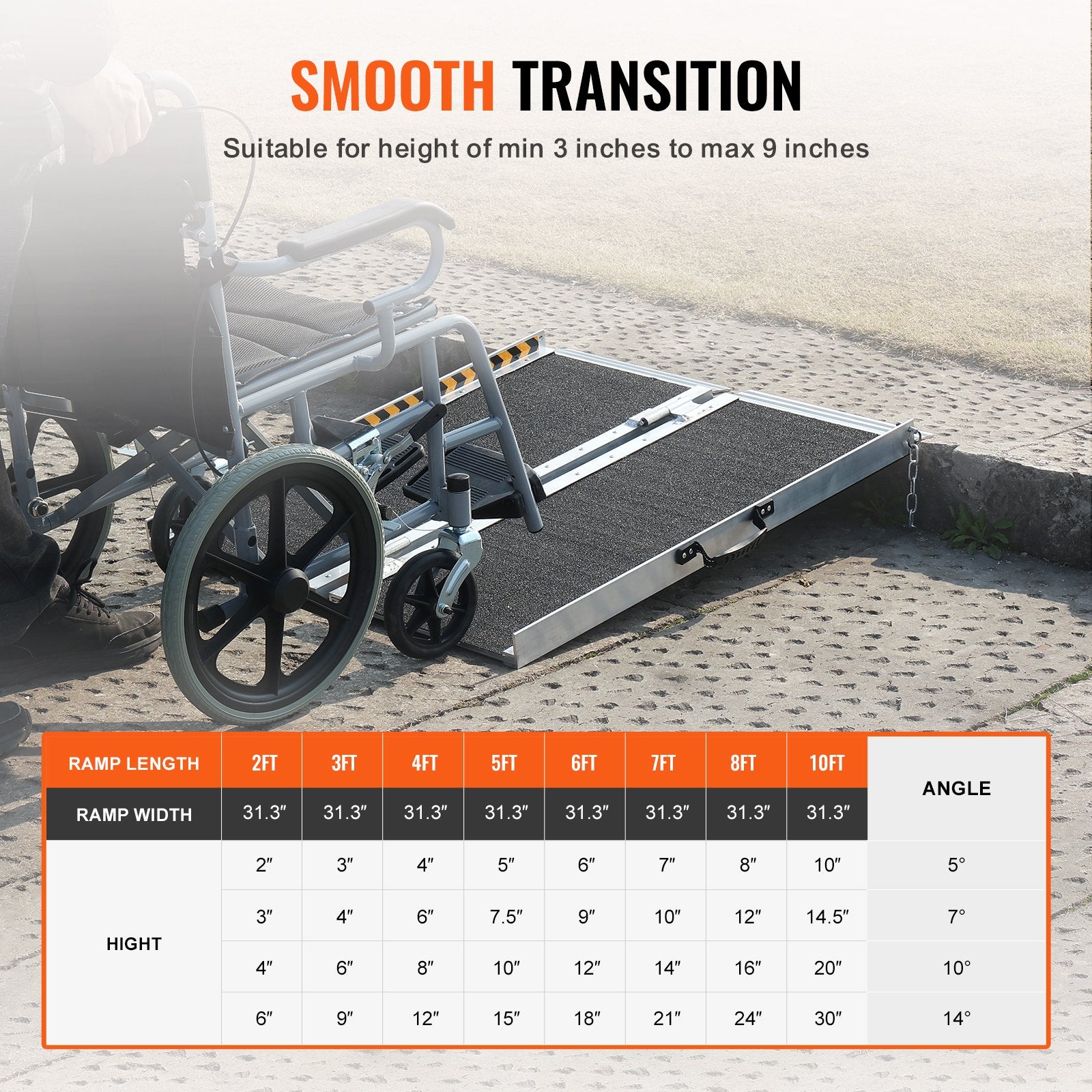 Portable Wheelchair Ramp 91cm Aluminum Folding Non-Slip 363kg Capacity