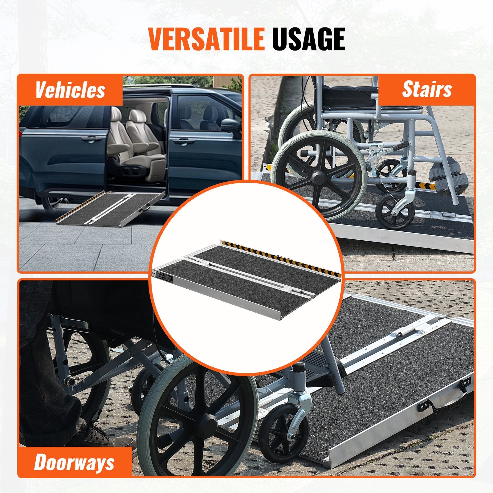 Portable Wheelchair Ramp 91cm Aluminum Folding Non-Slip 363kg Capacity