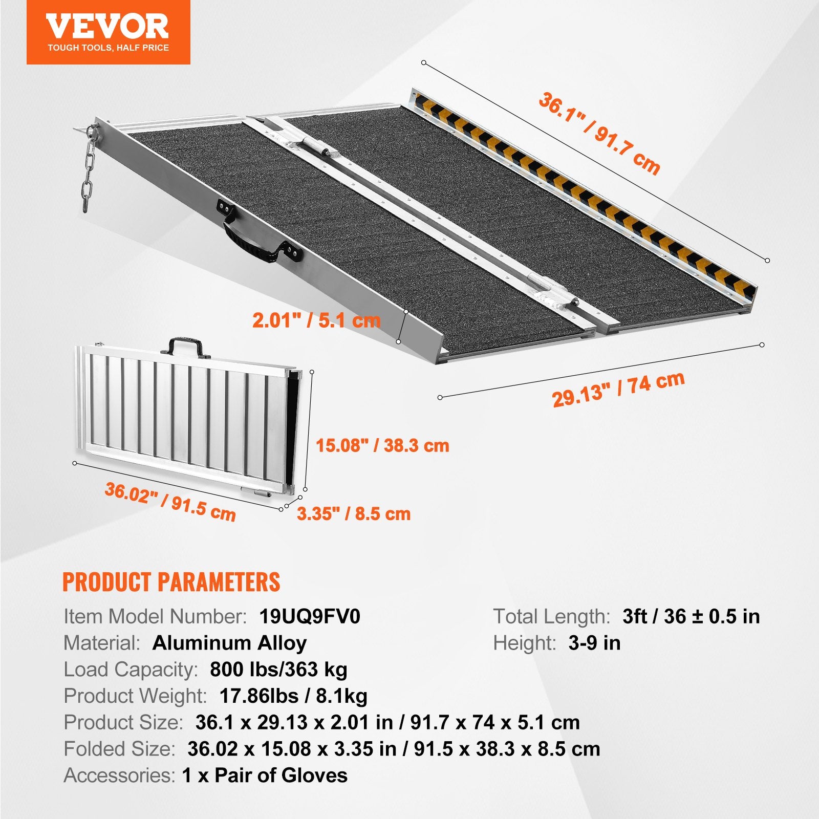Portable Wheelchair Ramp 91cm Aluminum Folding Non-Slip 363kg Capacity