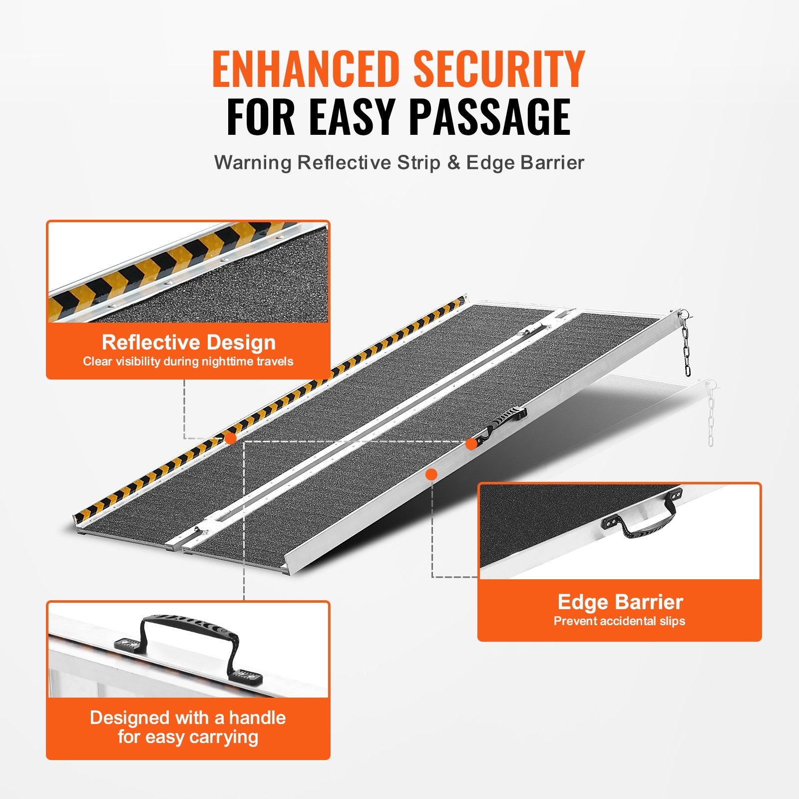 Portable Wheelchair Ramp 122cm Aluminum Folding Non-Slip 363kg Capacity