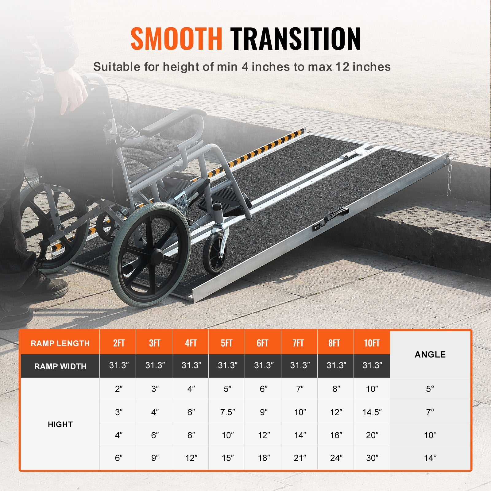 Portable Wheelchair Ramp 122cm Aluminum Folding Non-Slip 363kg Capacity