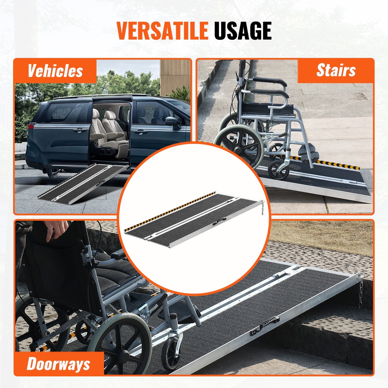 Portable Wheelchair Ramp 122cm Aluminum Folding Non-Slip 363kg Capacity