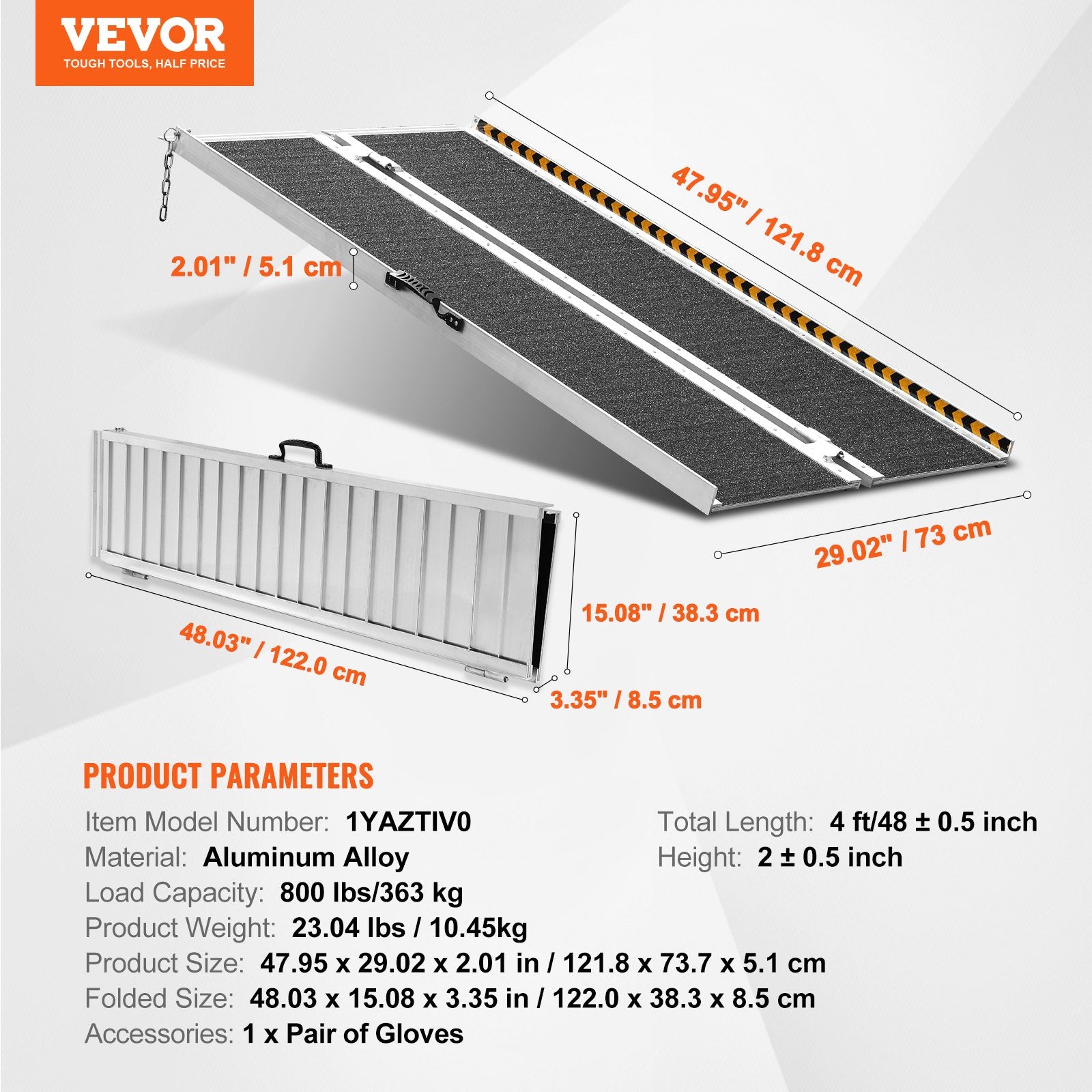 Portable Wheelchair Ramp 122cm Aluminum Folding Non-Slip 363kg Capacity