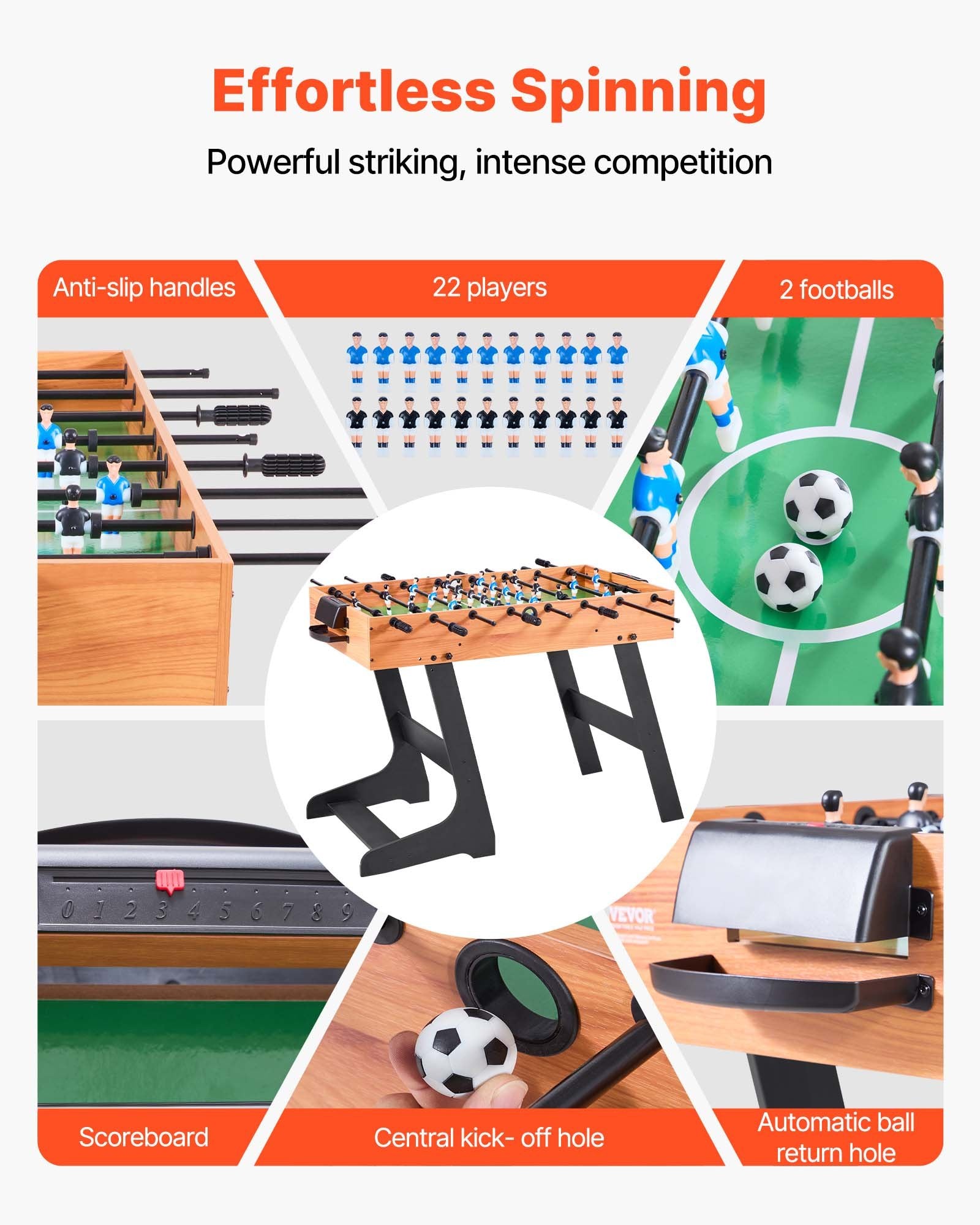 Folding Foosball Table 106cm Standard Indoor Home Game Room Includes 2 Balls