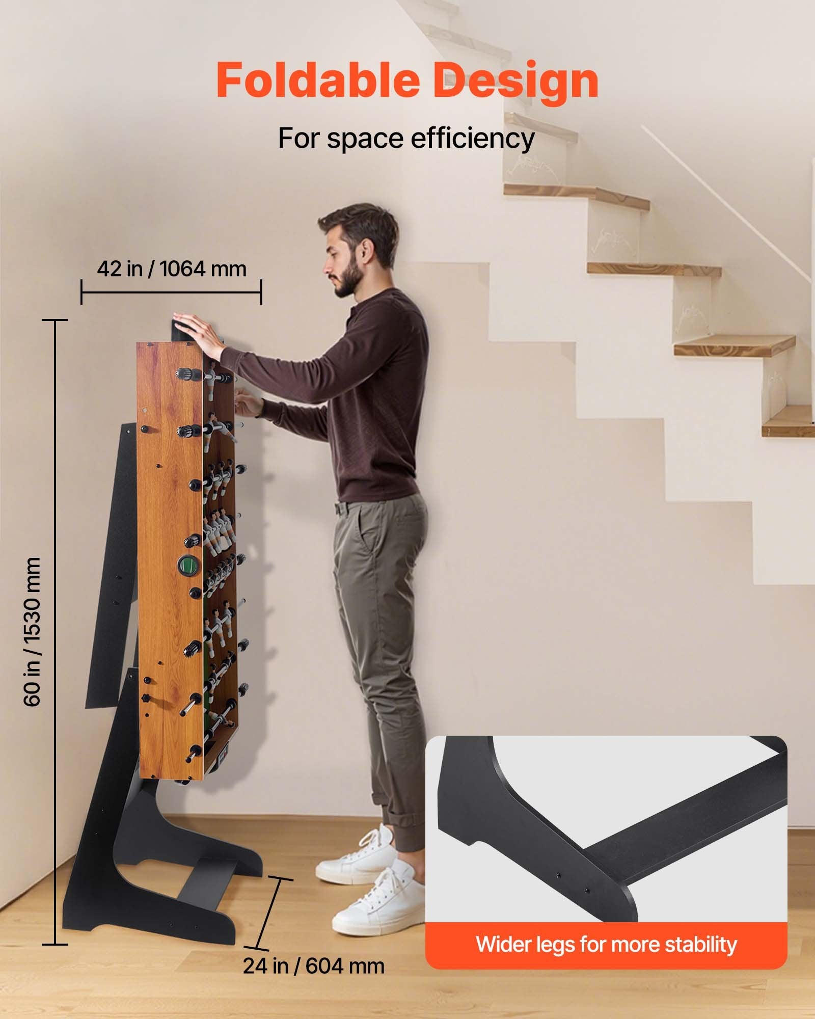 Folding Foosball Table 106cm Standard Indoor Home Game Room Includes 2 Balls