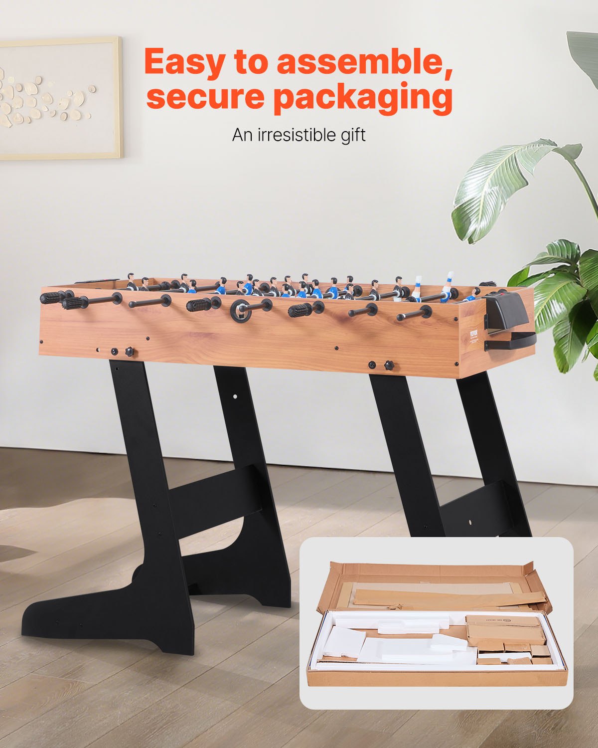 Folding Foosball Table 106cm Standard Indoor Home Game Room Includes 2 Balls
