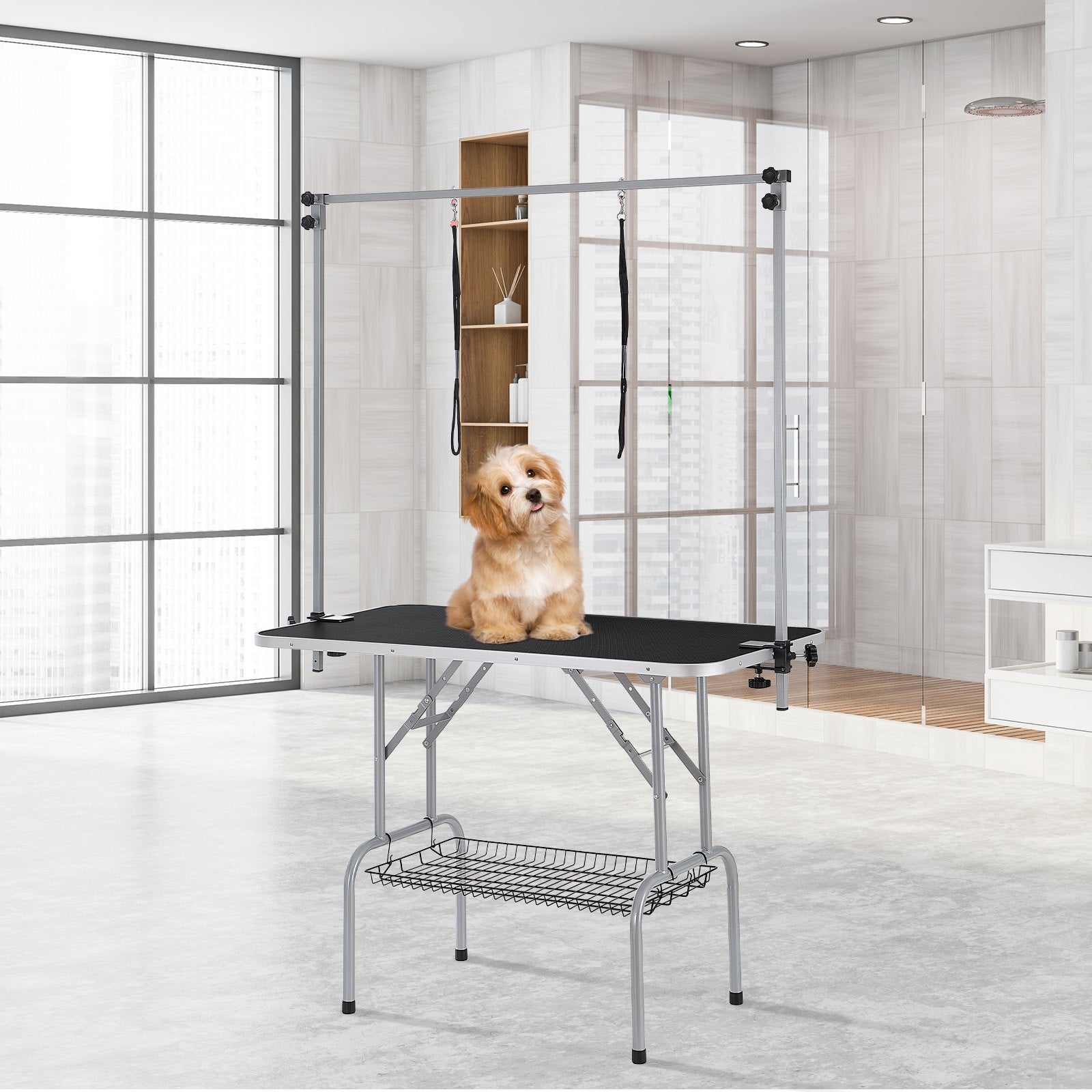 Pet Grooming Table 117cm Foldable Dog Station with 2 Arms Clamp