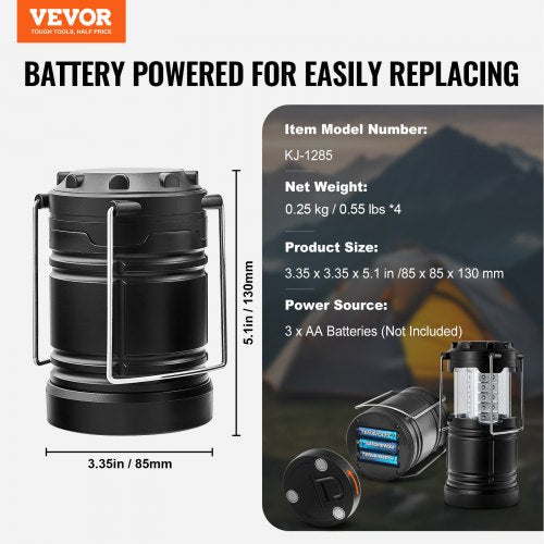 VEVOR LED Camping Lanterns 4 Pack Lightweight Hanging Lights for Hiking/Camping