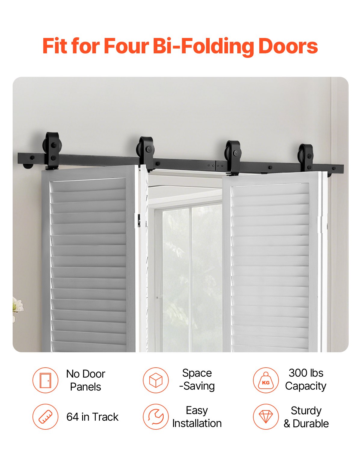 Bi-Folding Sliding Barn Door Hardware Track Kit 64in Heavy Duty 4 Doors