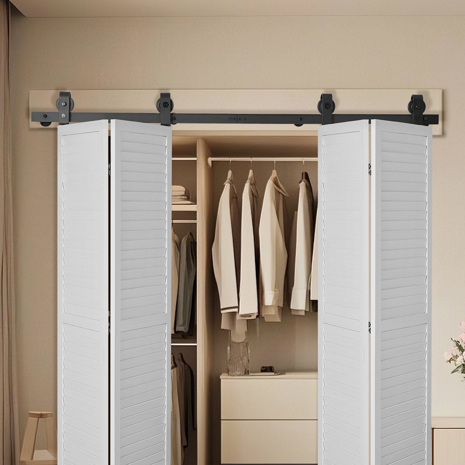 Bi-Folding Sliding Barn Door Hardware Track Kit 64in Heavy Duty 4 Doors
