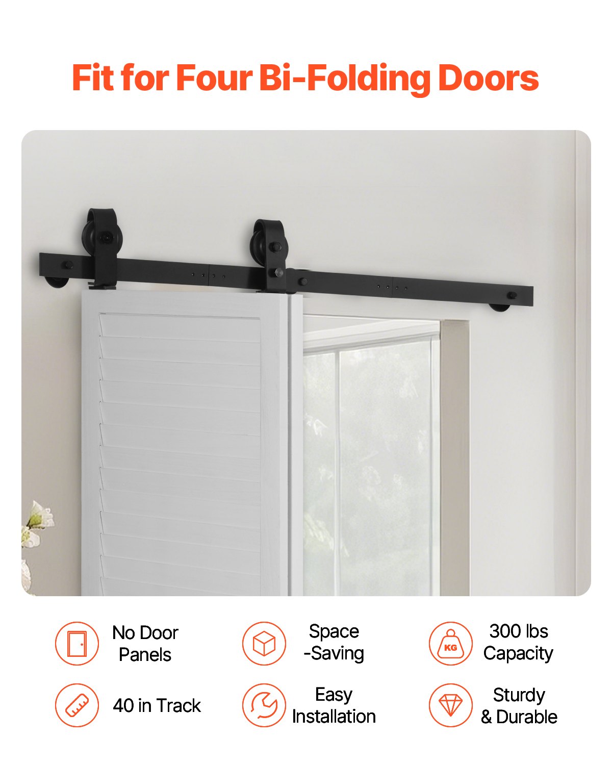 Bi-Folding Sliding Barn Door Hardware Kit 40in Heavy-Duty Top Mount