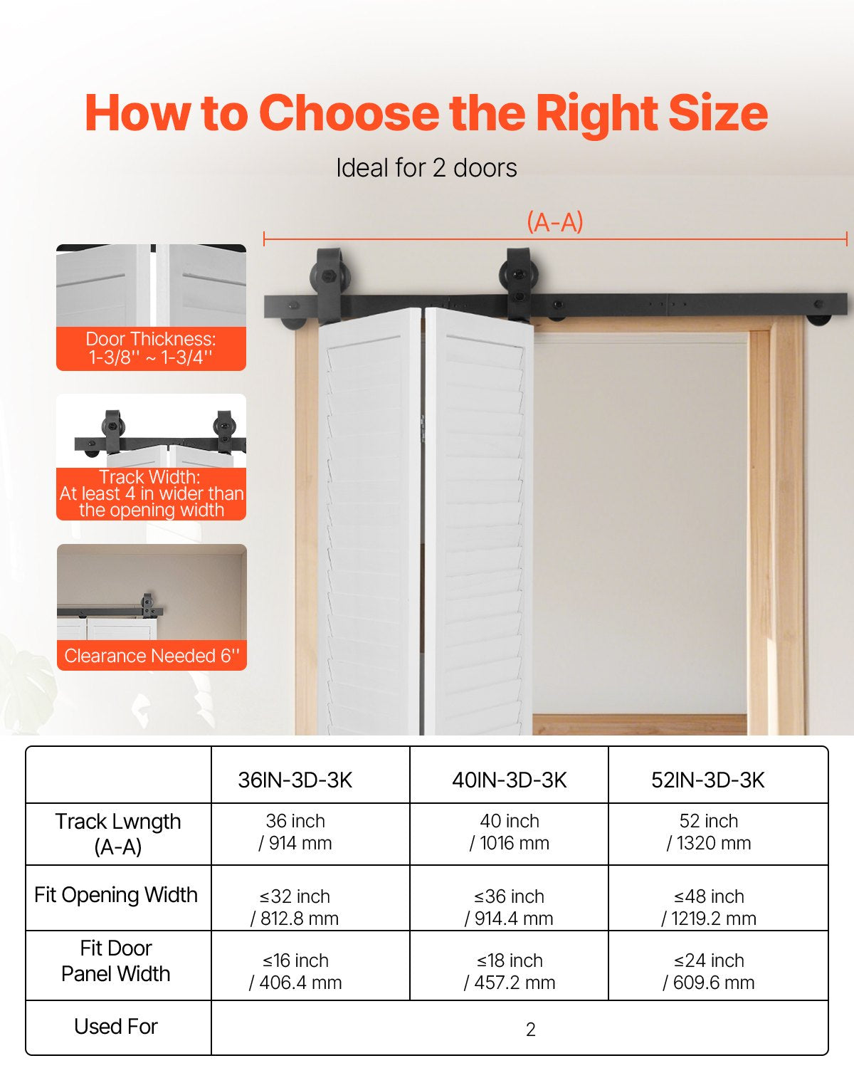 Bi-Folding Sliding Barn Door Hardware Kit 40in Heavy-Duty Top Mount