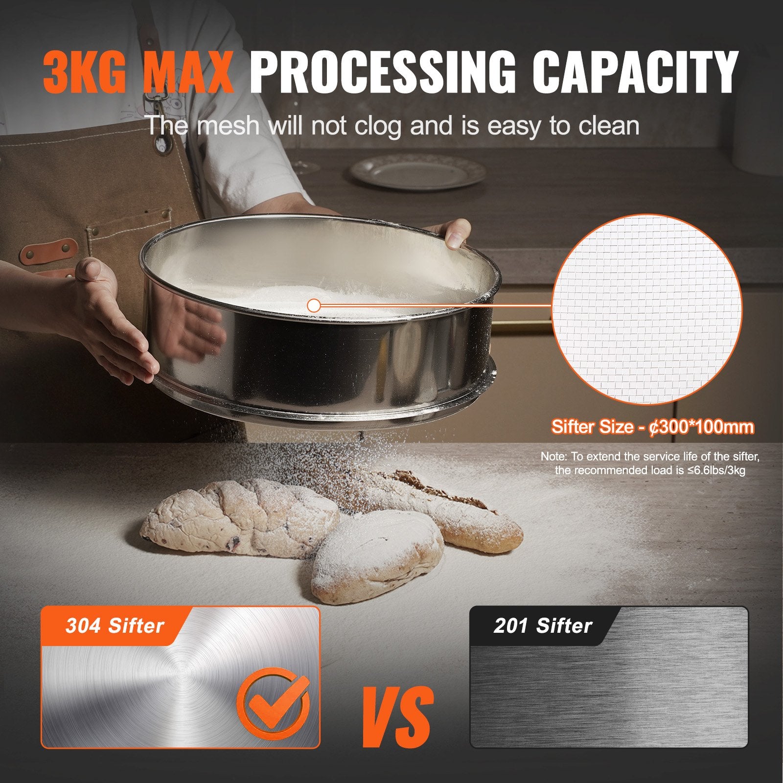 Automatic Electric Vibrating Sieve, Stainless Steel Sifter Shaker 45W for Flour