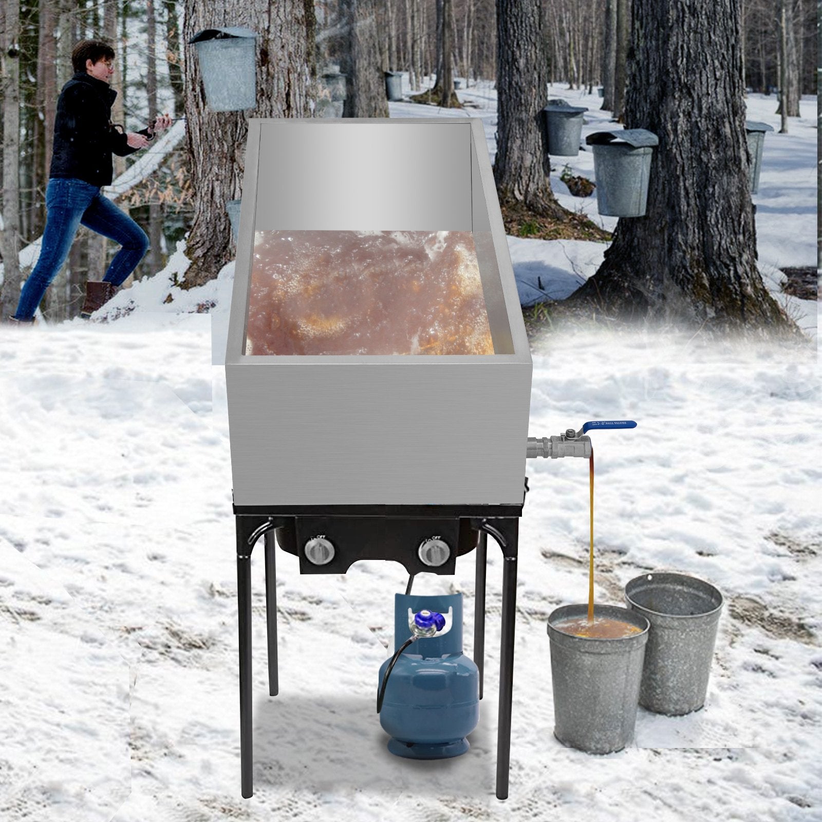 Maple Syrup Evaporator Pan 76x41x24cm, Stainless Steel Boiling Pan with Valve