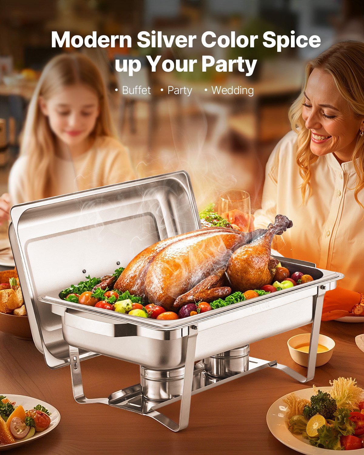 2-Pack 8 Qt Stainless Steel Chafing Dish Set Full-Size Pans Lid Holder