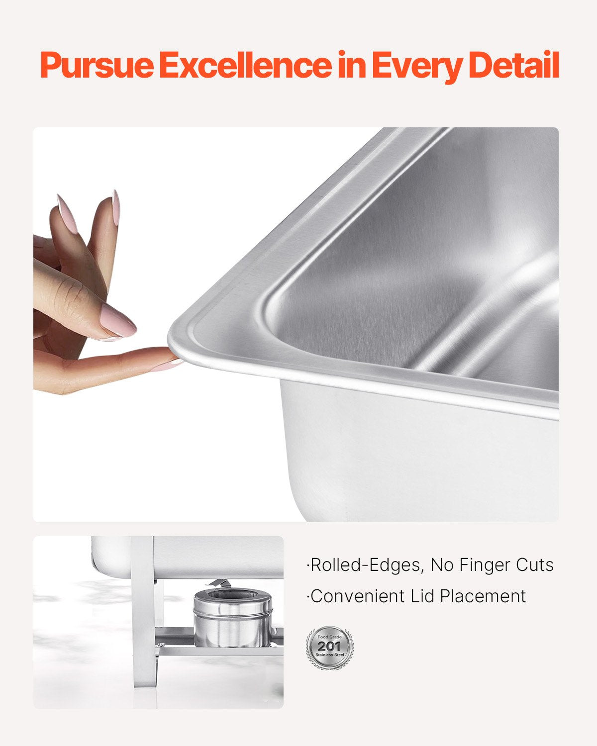 2-Pack 8 Qt Stainless Steel Chafing Dish Set Full-Size Pans Lid Holder