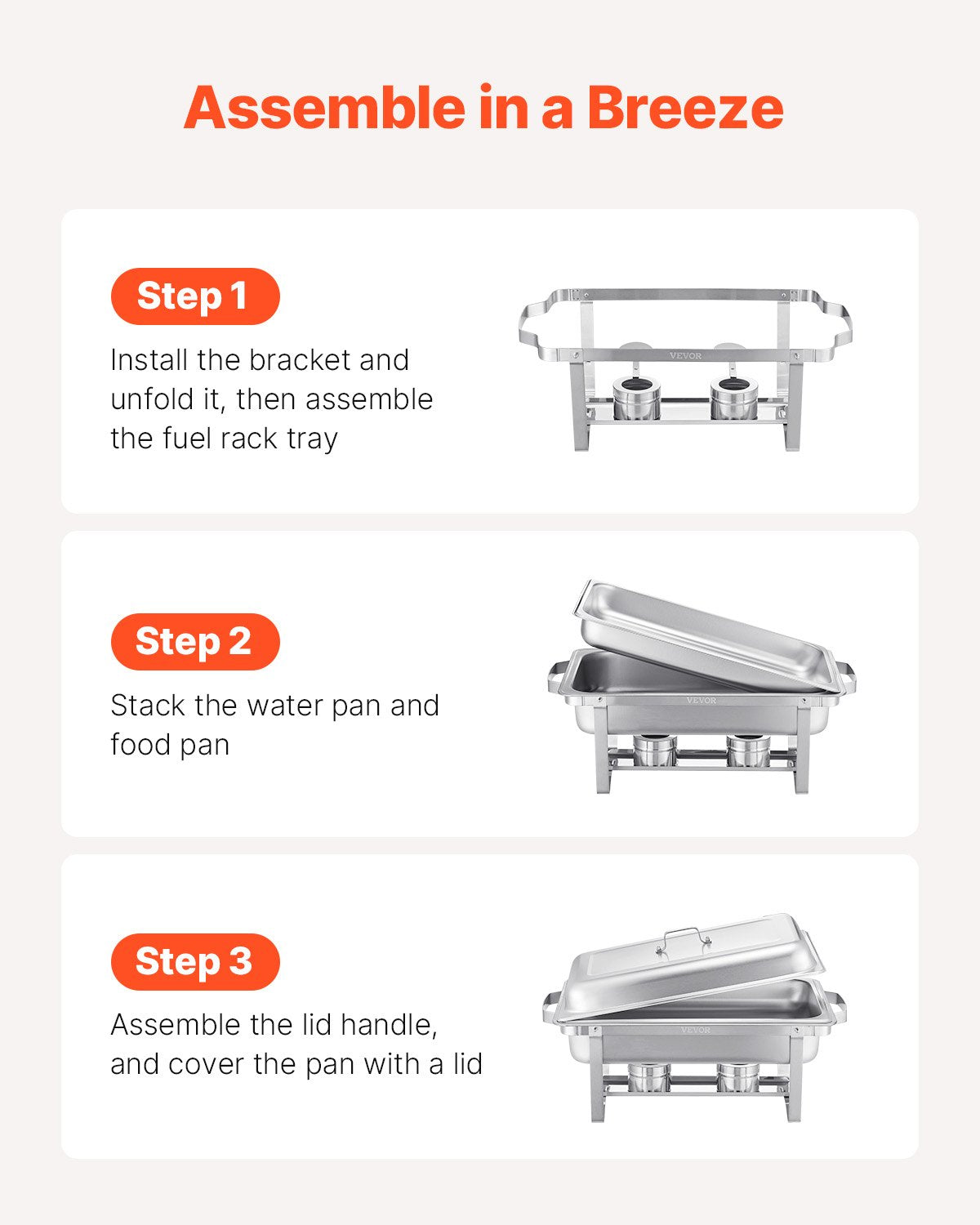 2-Pack 8 Qt Stainless Steel Chafing Dish Set Full-Size Pans Lid Holder