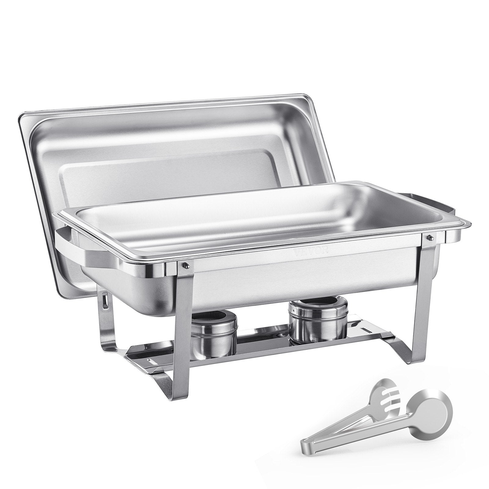2-Pack 8 Qt Stainless Steel Chafing Dish Set Full-Size Pans Lid Holder