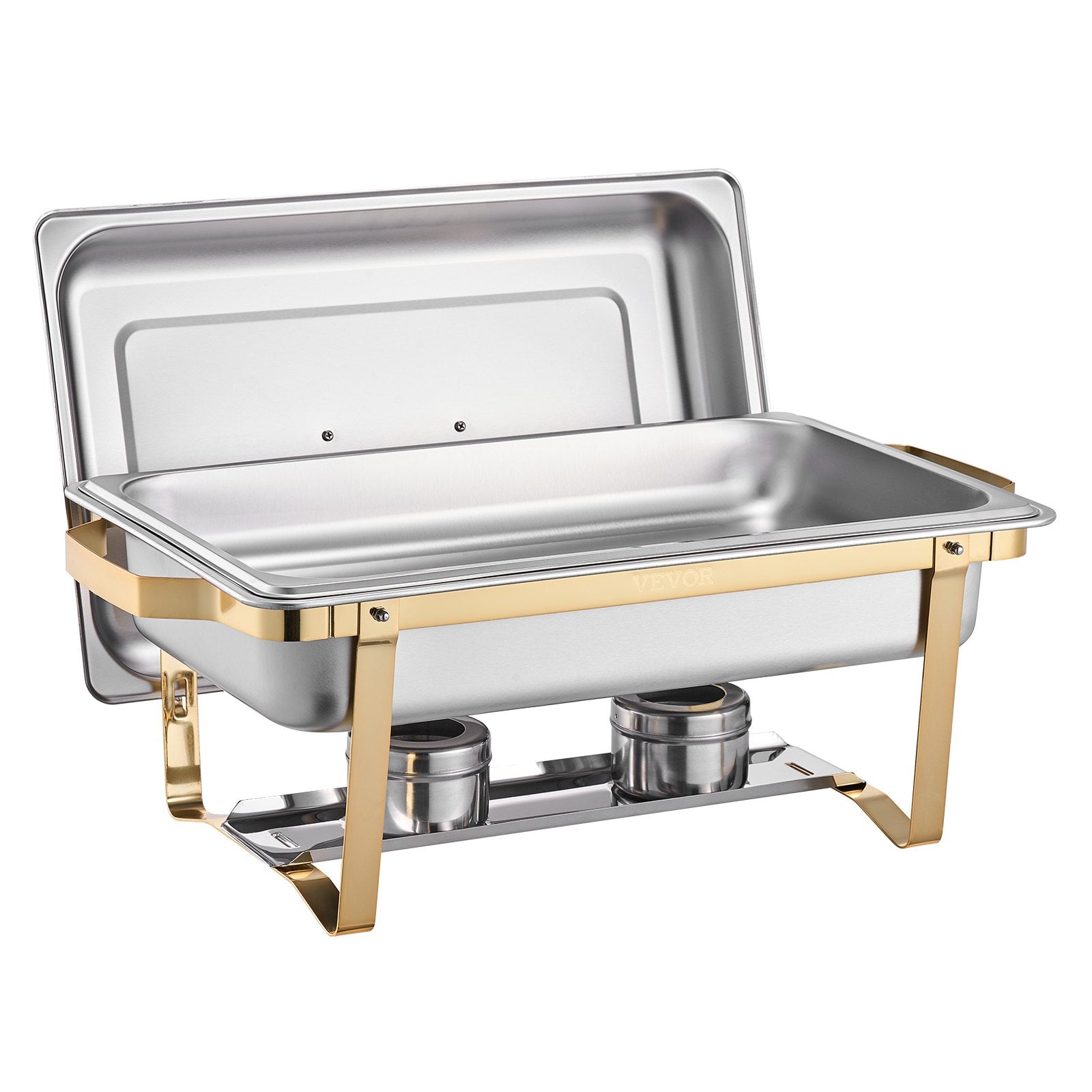 4-Pack 8 Qt Stainless Steel Chafing Dish Set Full Half-Size Pans Lid Stand