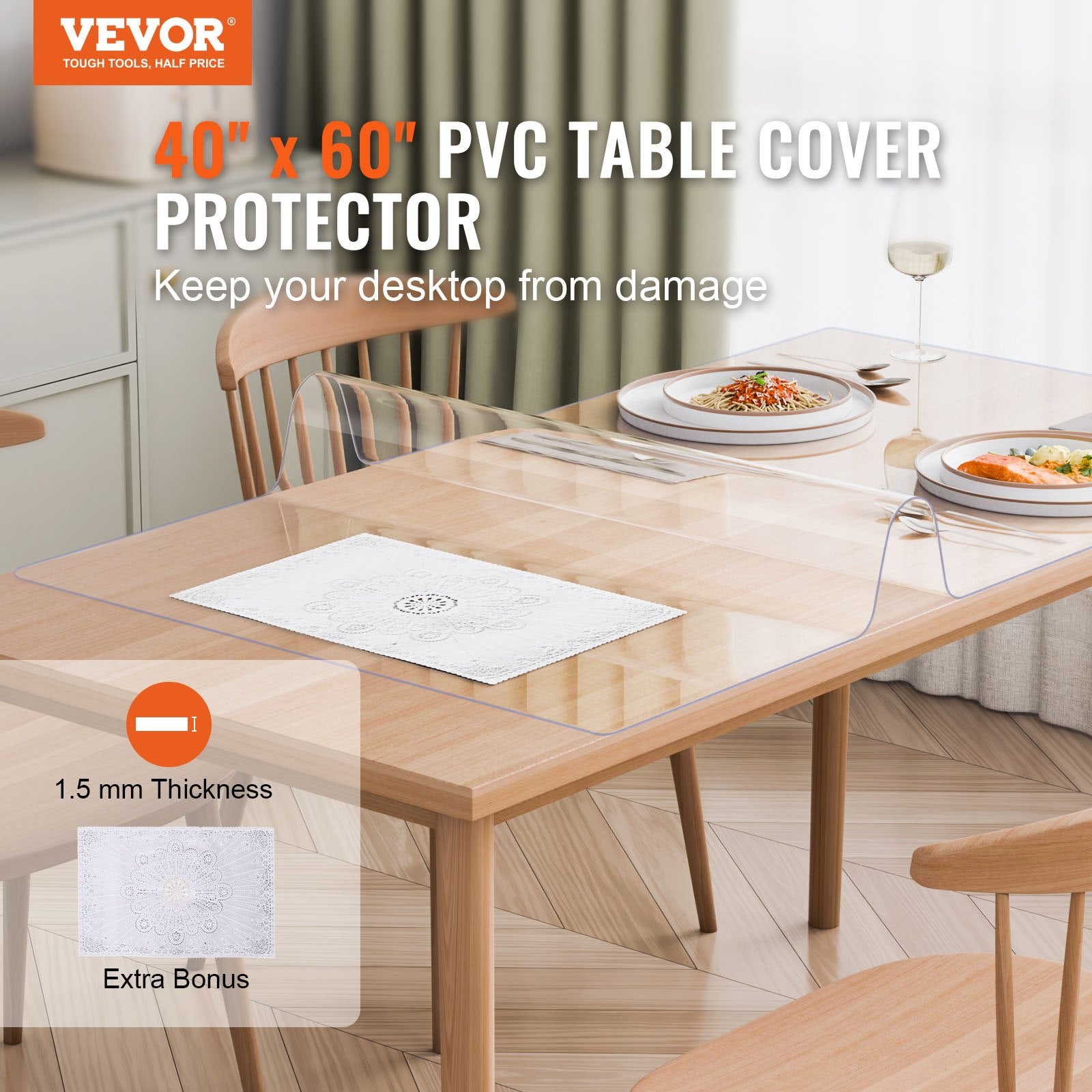 Plastic Table Cover 40x60 in 1.5mm Clear PVC Waterproof Desk Protector