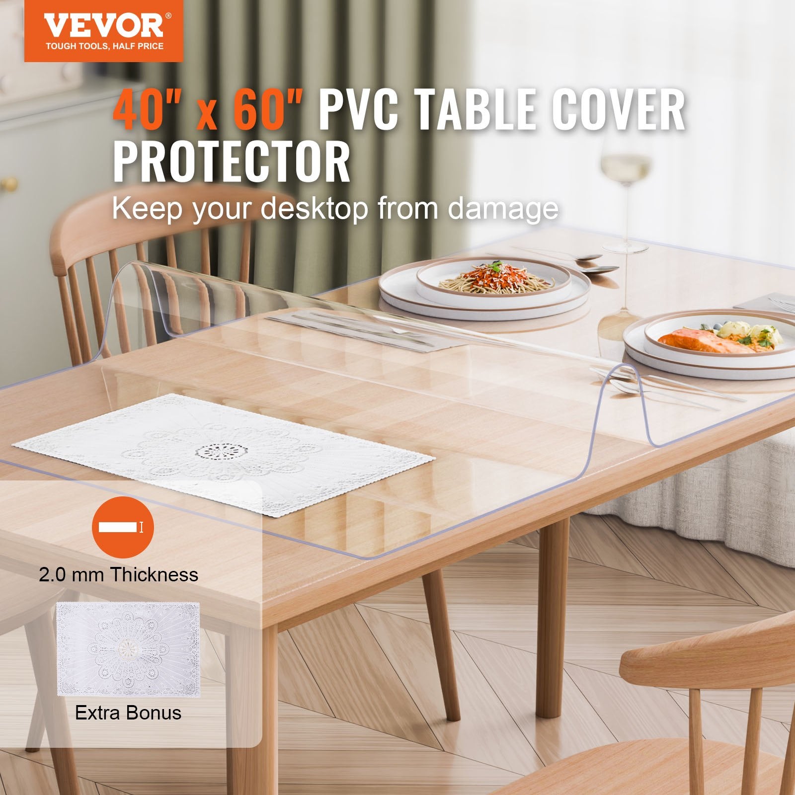 Plastic Table Cover 40x60in Clear PVC Desk Mat Waterproof Easy Clean Tablecloth