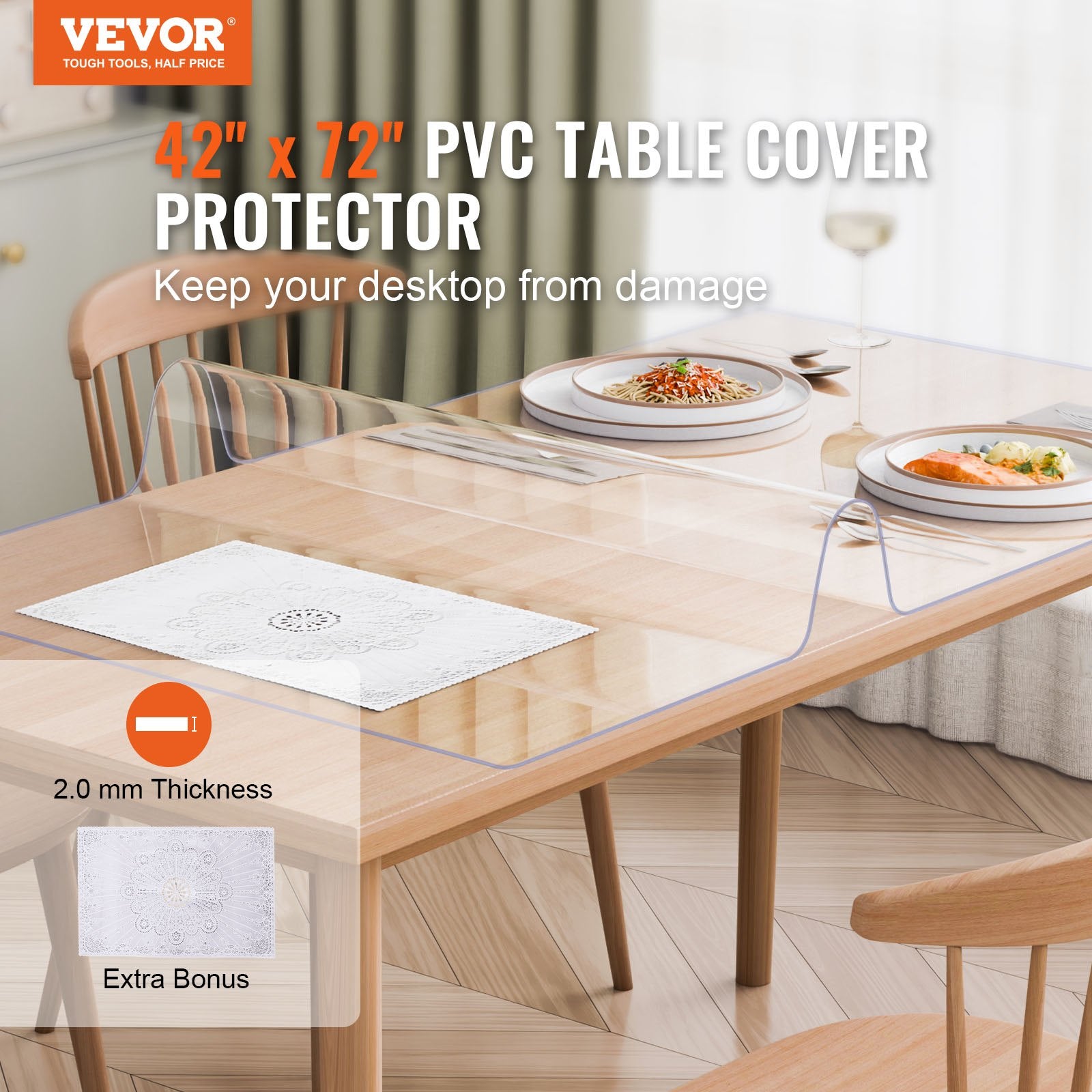 Plastic Table Cover 42x72in Clear PVC Desk Mat Waterproof Easy Clean Tablecloth