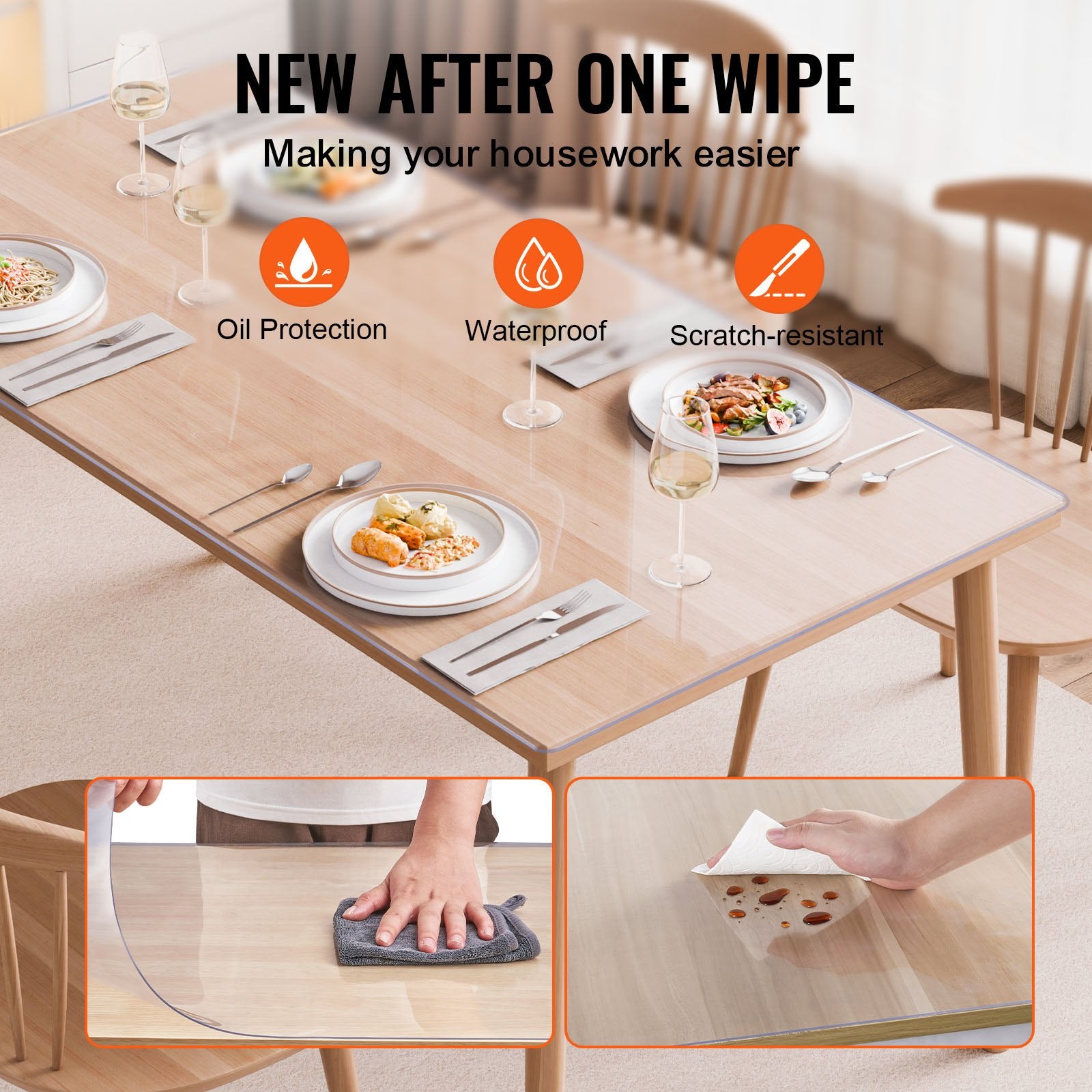 Plastic Table Cover 42x72in Clear PVC Desk Mat Waterproof Easy Clean Tablecloth