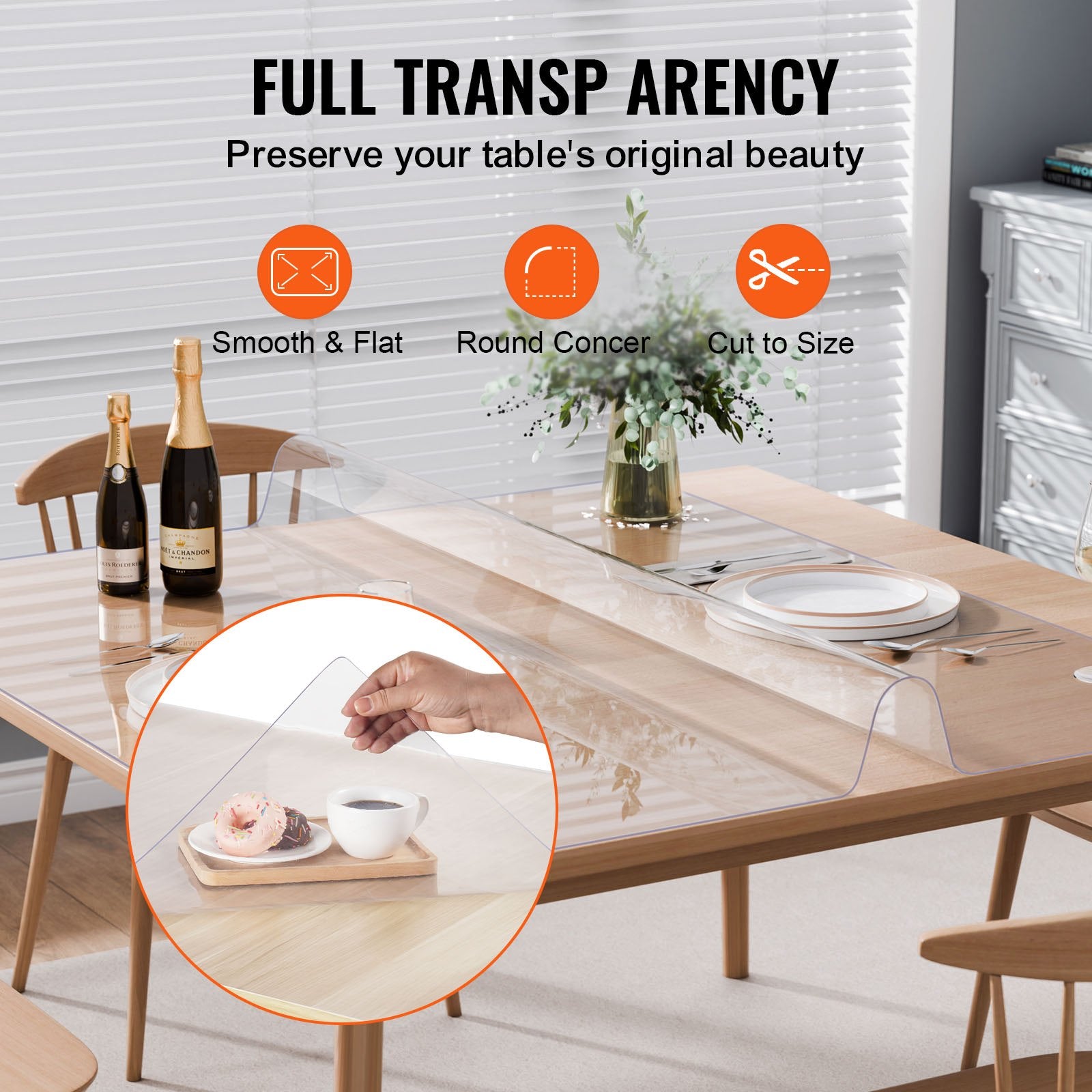 Plastic Table Cover 48x48in Clear PVC Desk Mat Waterproof Easy Clean Tablecloth