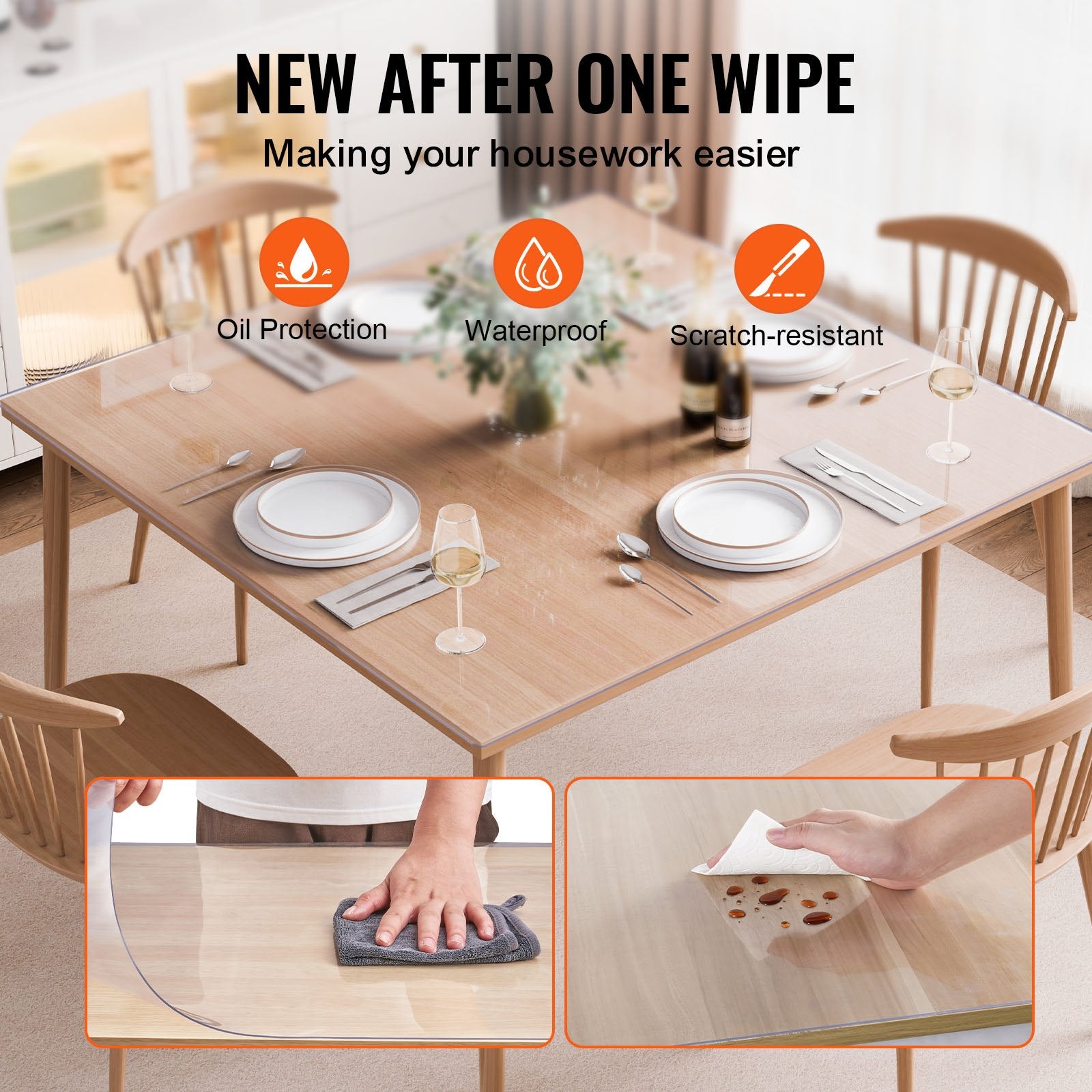 Plastic Table Cover 54x54in Clear PVC Desk Mat Waterproof Easy Clean Tablecloth