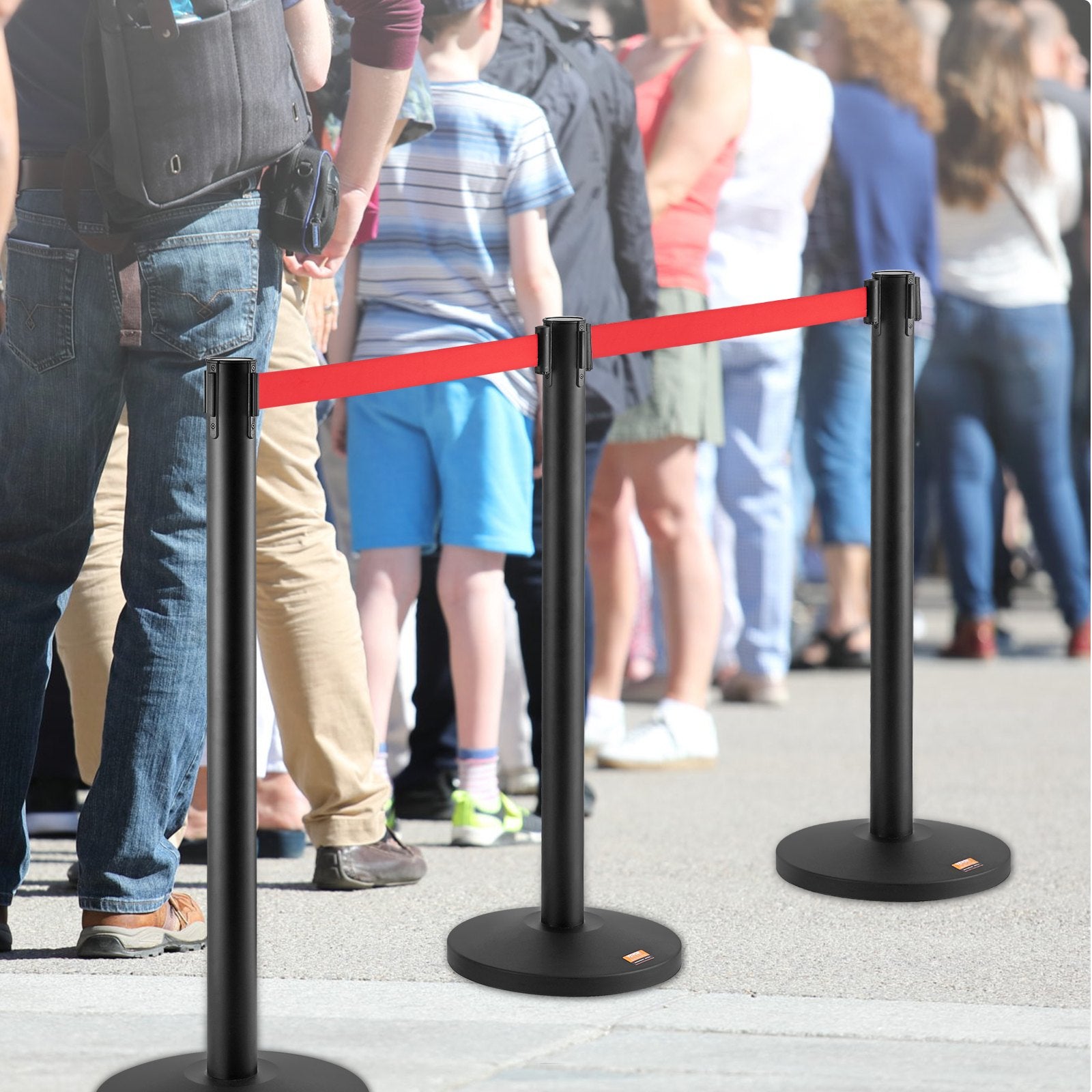 Crowd Control Stanchions 2-Pack Steel Queue Posts with 11FT Red Retractable Belt