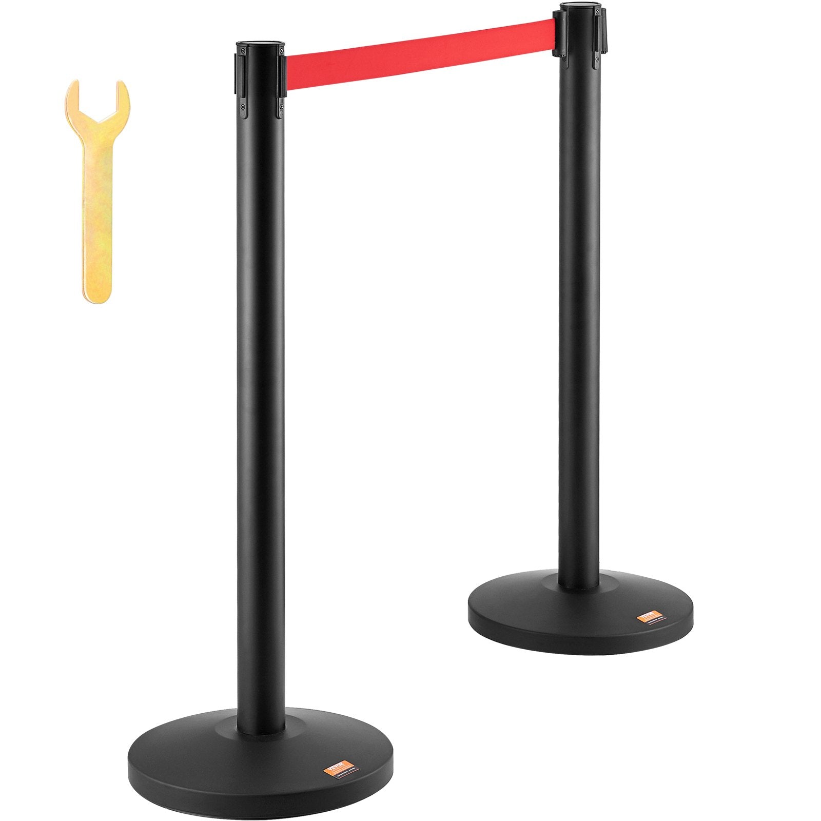 Crowd Control Stanchions 2-Pack Steel Queue Posts with 11FT Red Retractable Belt