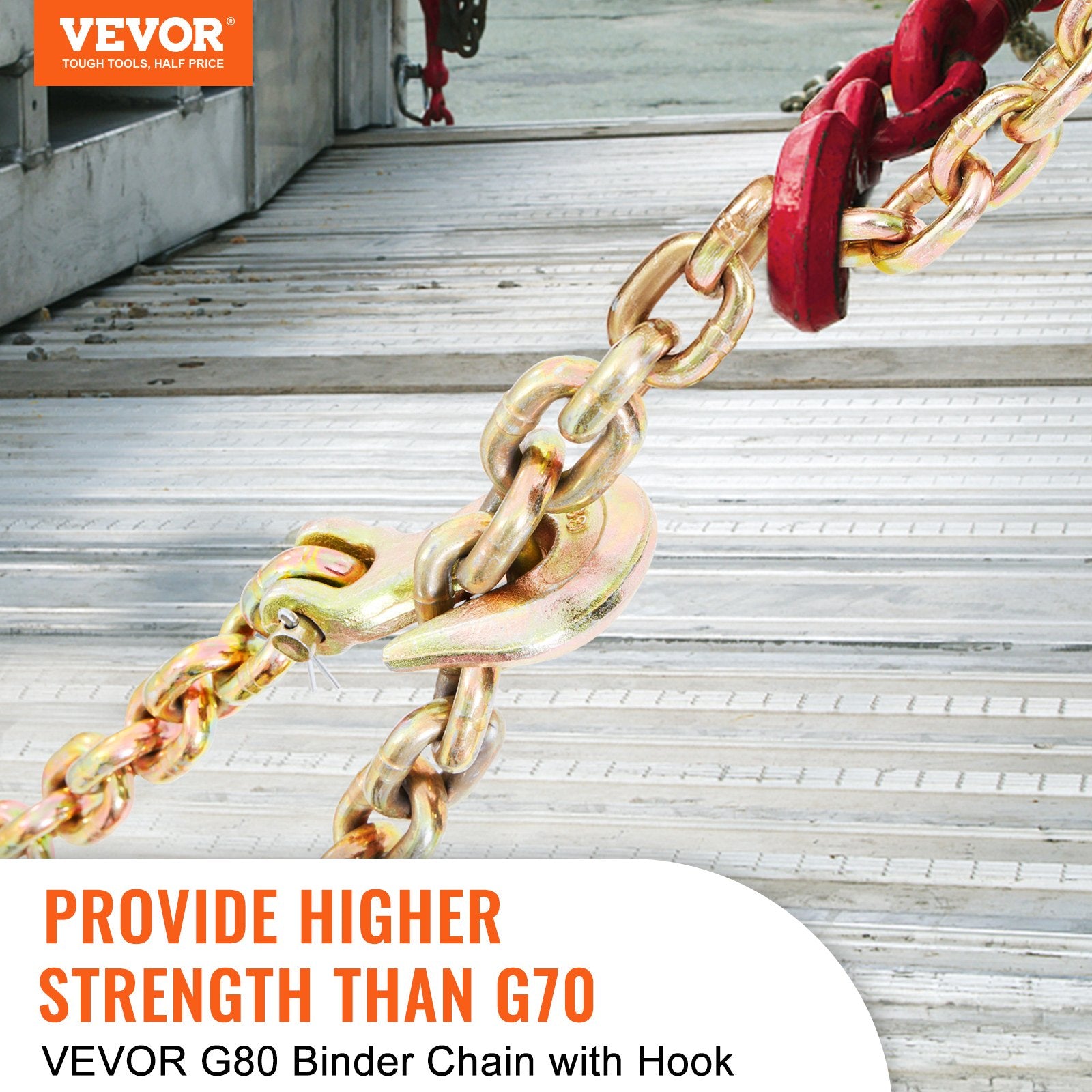 Transport Binder Chain 220kg 3/8" x 20' G80 Tow Chain Grab Hooks Galvanized