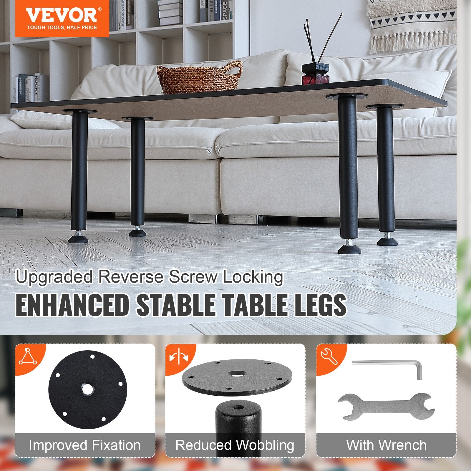 Adjustable Desk Legs 406.4MM Set of 4, Reinforced Steel, 1200lbs Load, Black
