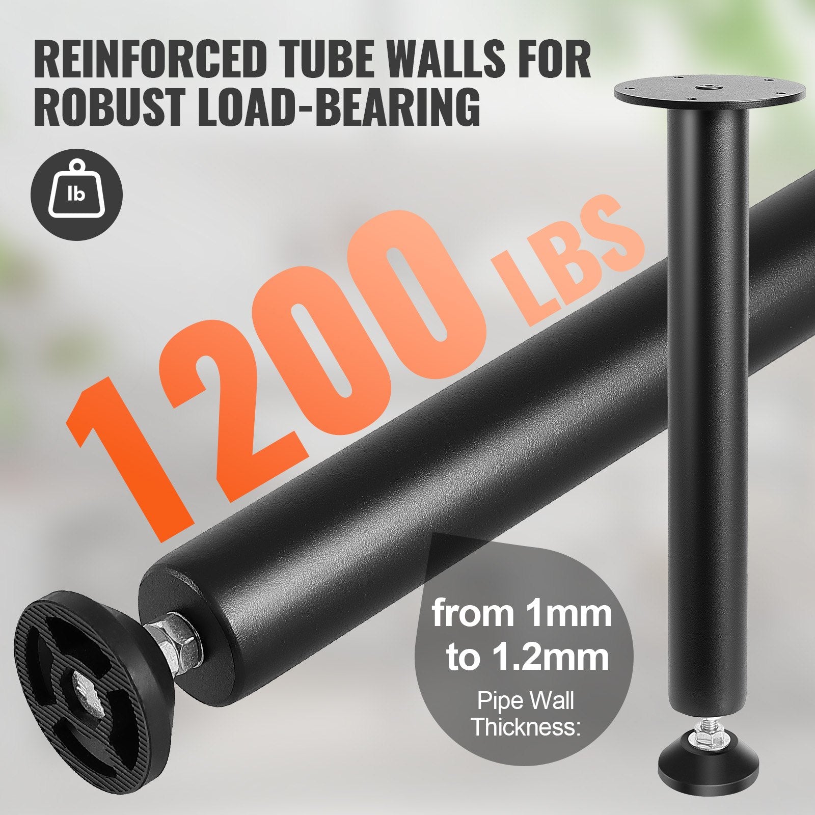 Adjustable Desk Legs 406.4MM Set of 4, Reinforced Steel, 1200lbs Load, Black