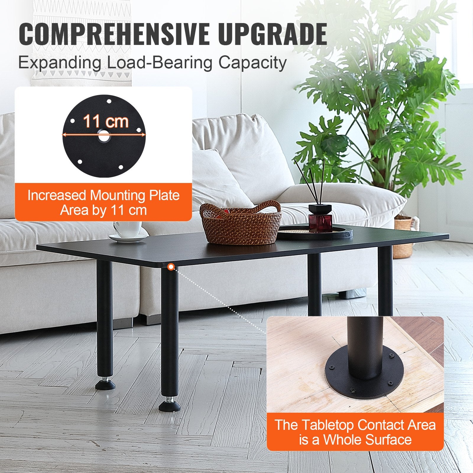 Adjustable Desk Legs 406.4MM Set of 4, Reinforced Steel, 1200lbs Load, Black
