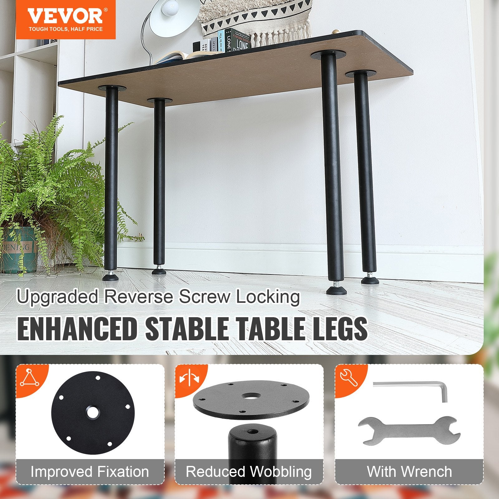 Adjustable Desk Legs 762MM Set of 4, Reinforced Steel, 544.3KG Load, Black