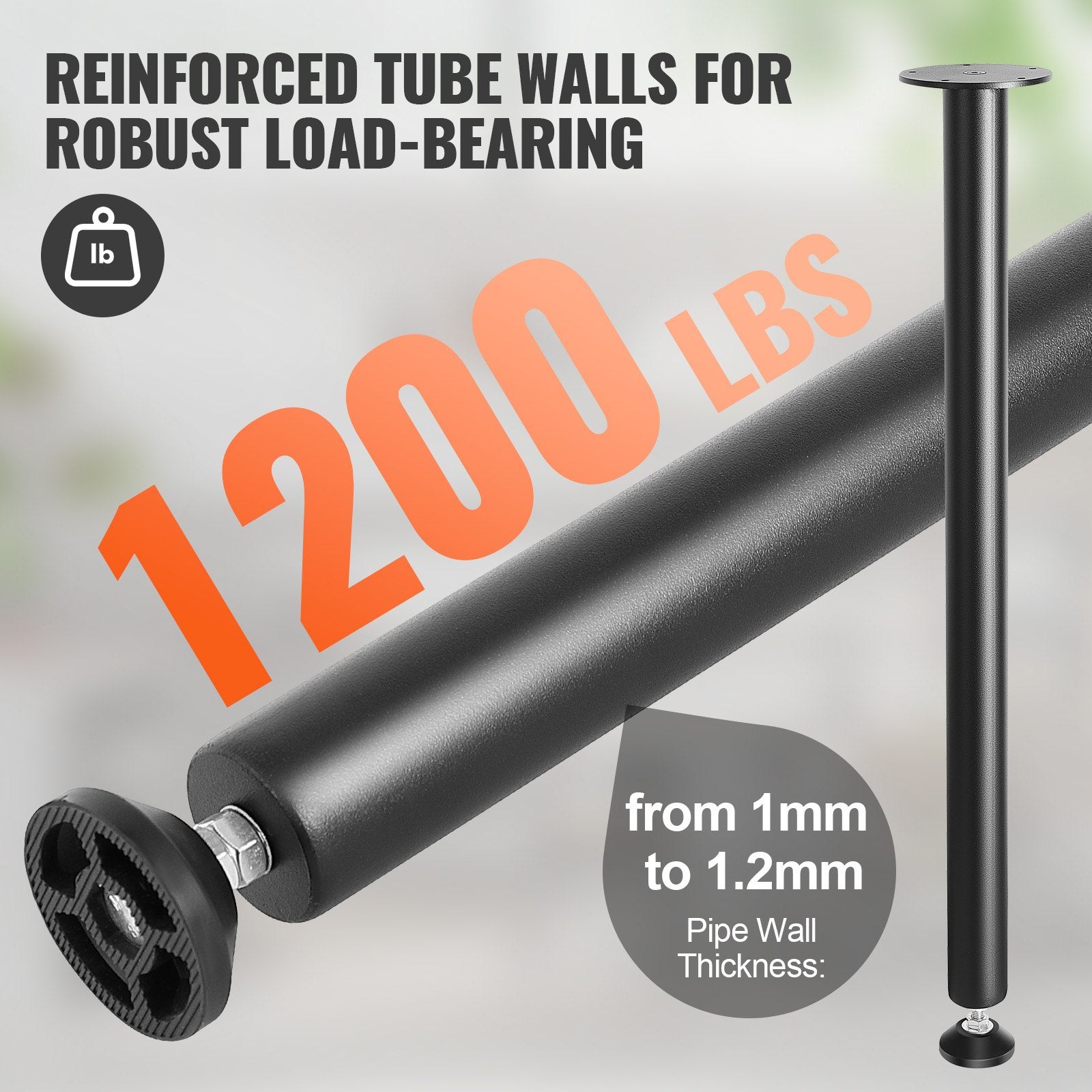Adjustable Desk Legs 762MM Set of 4, Reinforced Steel, 544.3KG Load, Black