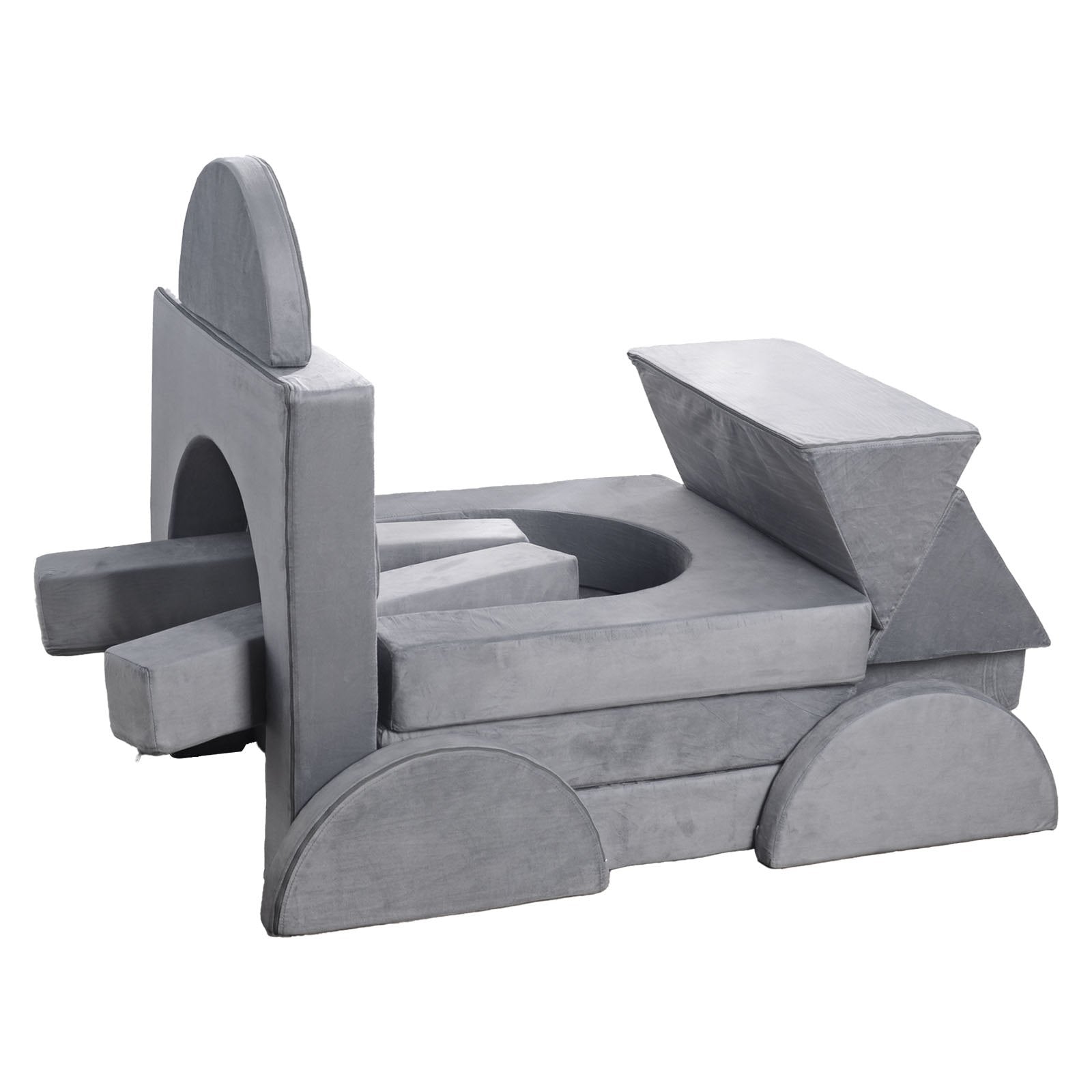 Modular Kids Play Couch 14Pcs, Sectional Toddler Sofa Convertible DIY Gray