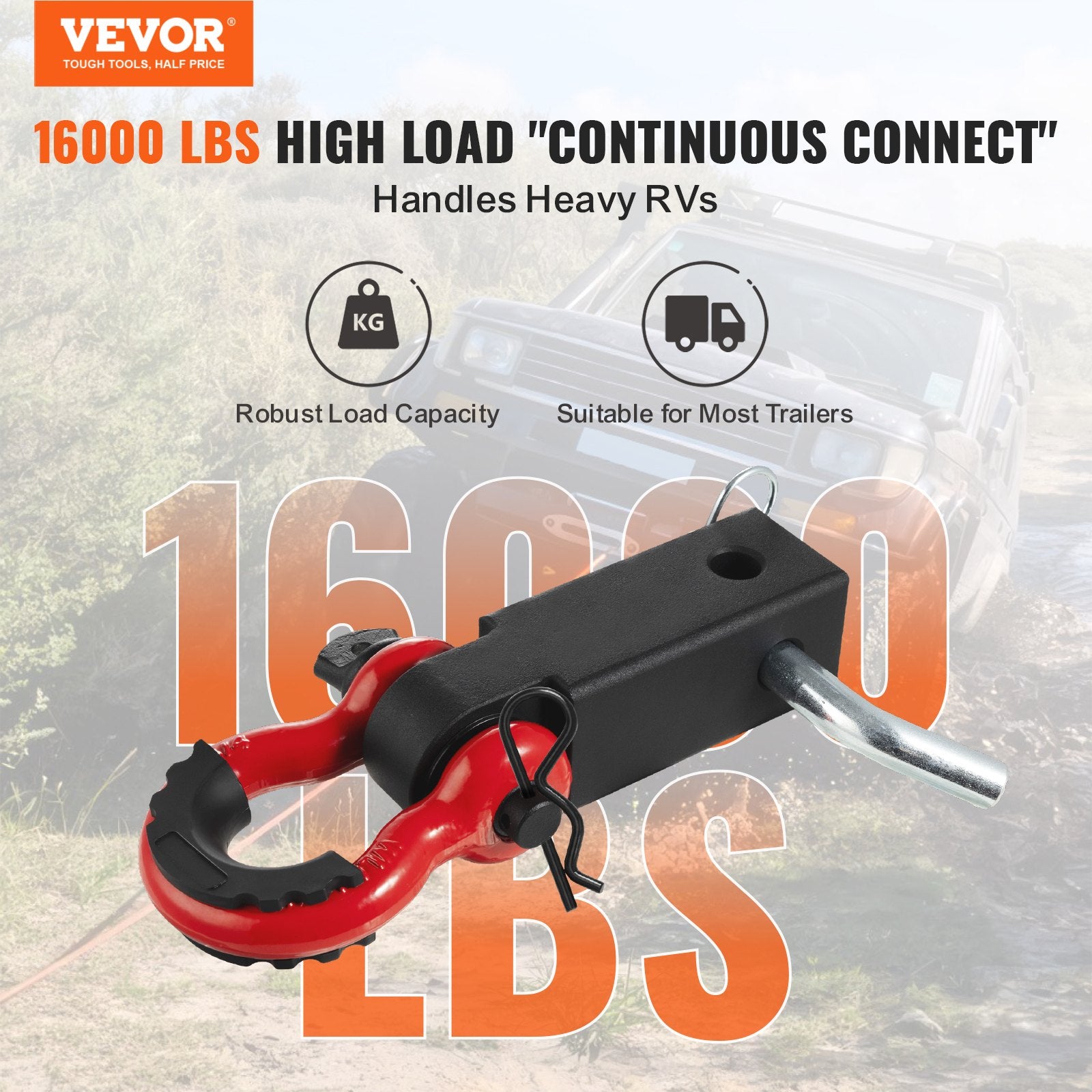 Shackle Hitch Receiver 50mm 24 Ton D-Ring with Trailer Hitch Lock Pin