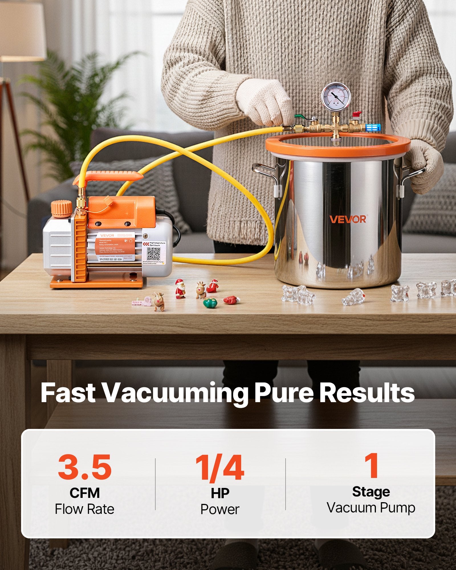 11.36L Vacuum Chamber with 3.5 CFM Pump, Stainless Steel Degassing Kit with Lid