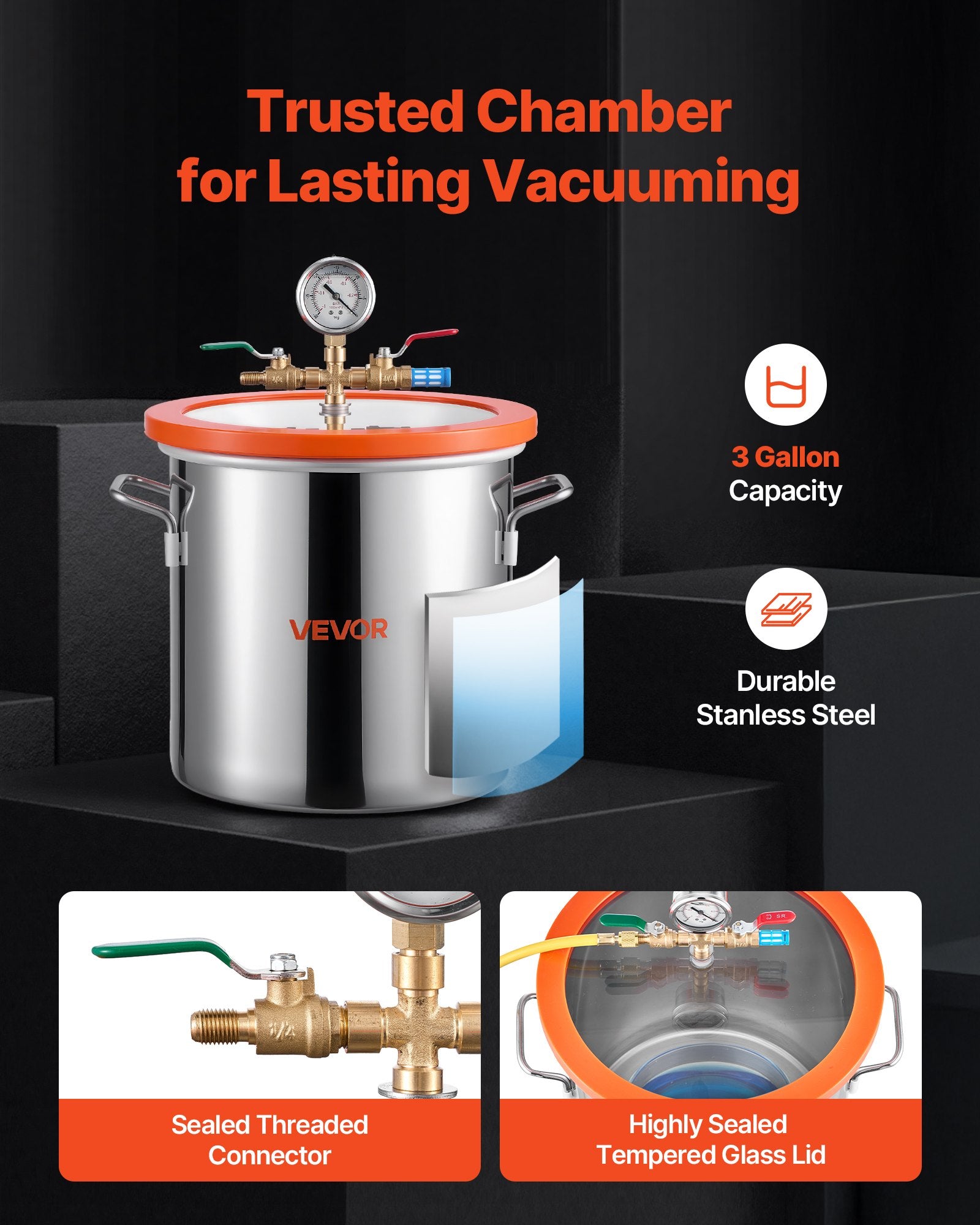 11.36L Vacuum Chamber with 3.5 CFM Pump, Stainless Steel Degassing Kit with Lid